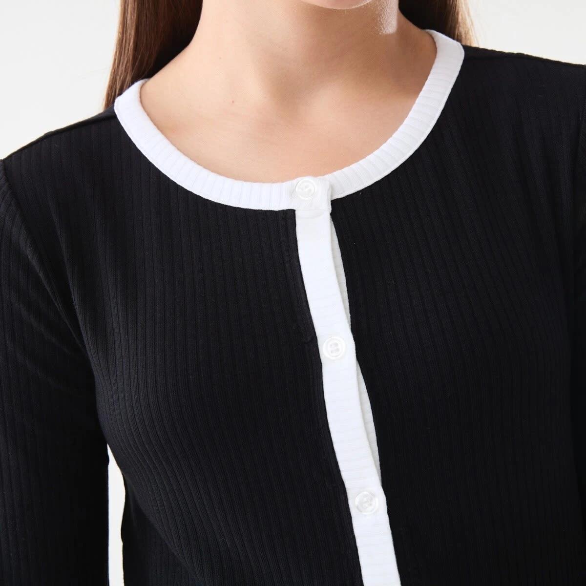 4 Button Through Rib Cardigan Black, 4 of 6