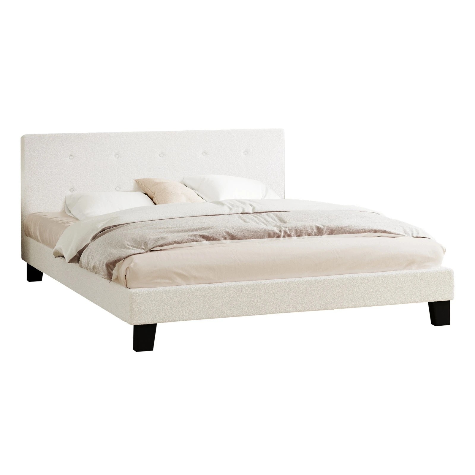 1 Oikiture Bed Frame King Size Bed Platform Boucle - White, 1 of 7