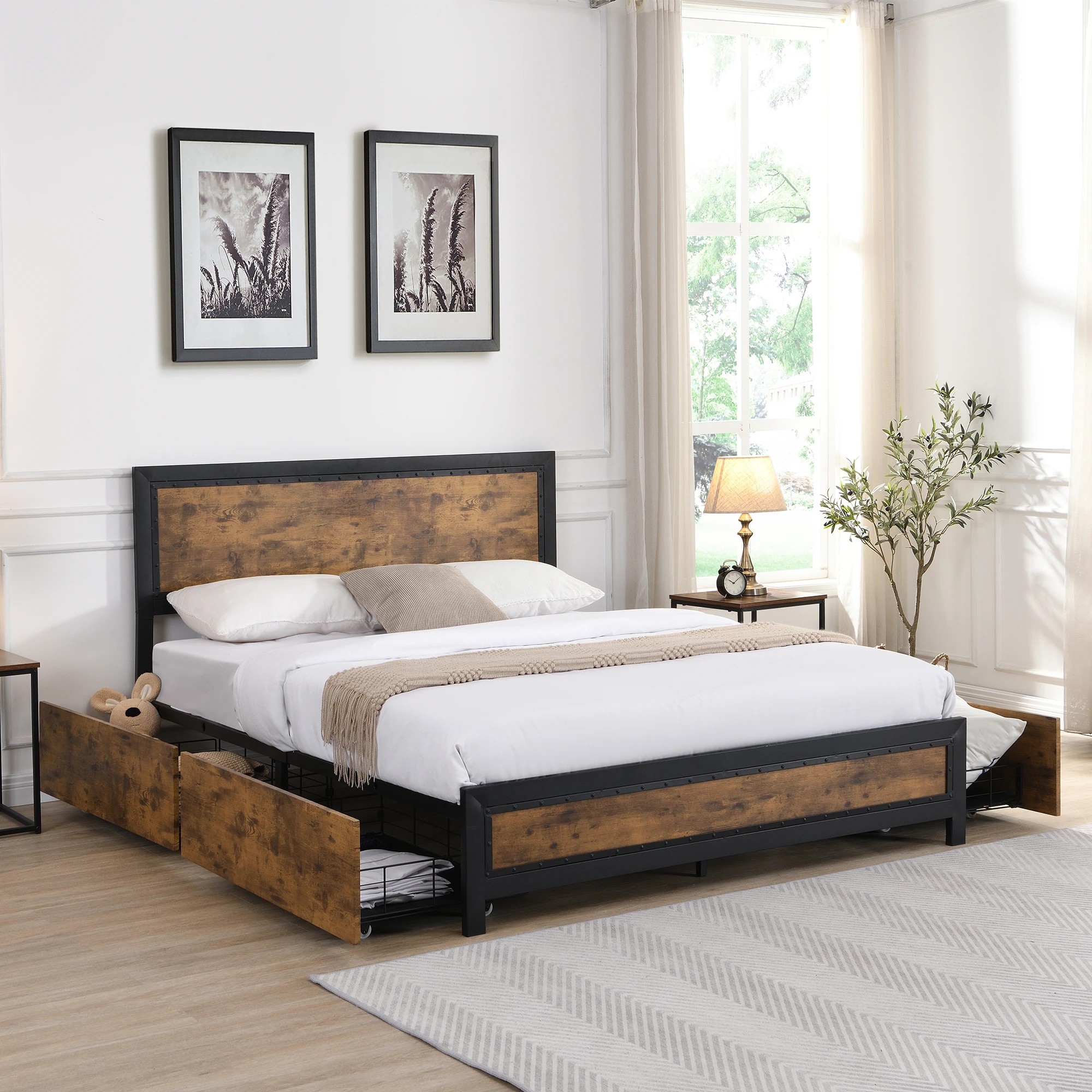7 Levede Metal Bed Frame Double Mattress Base Platform Wooden 4 Storage Drawers, 7 of 7