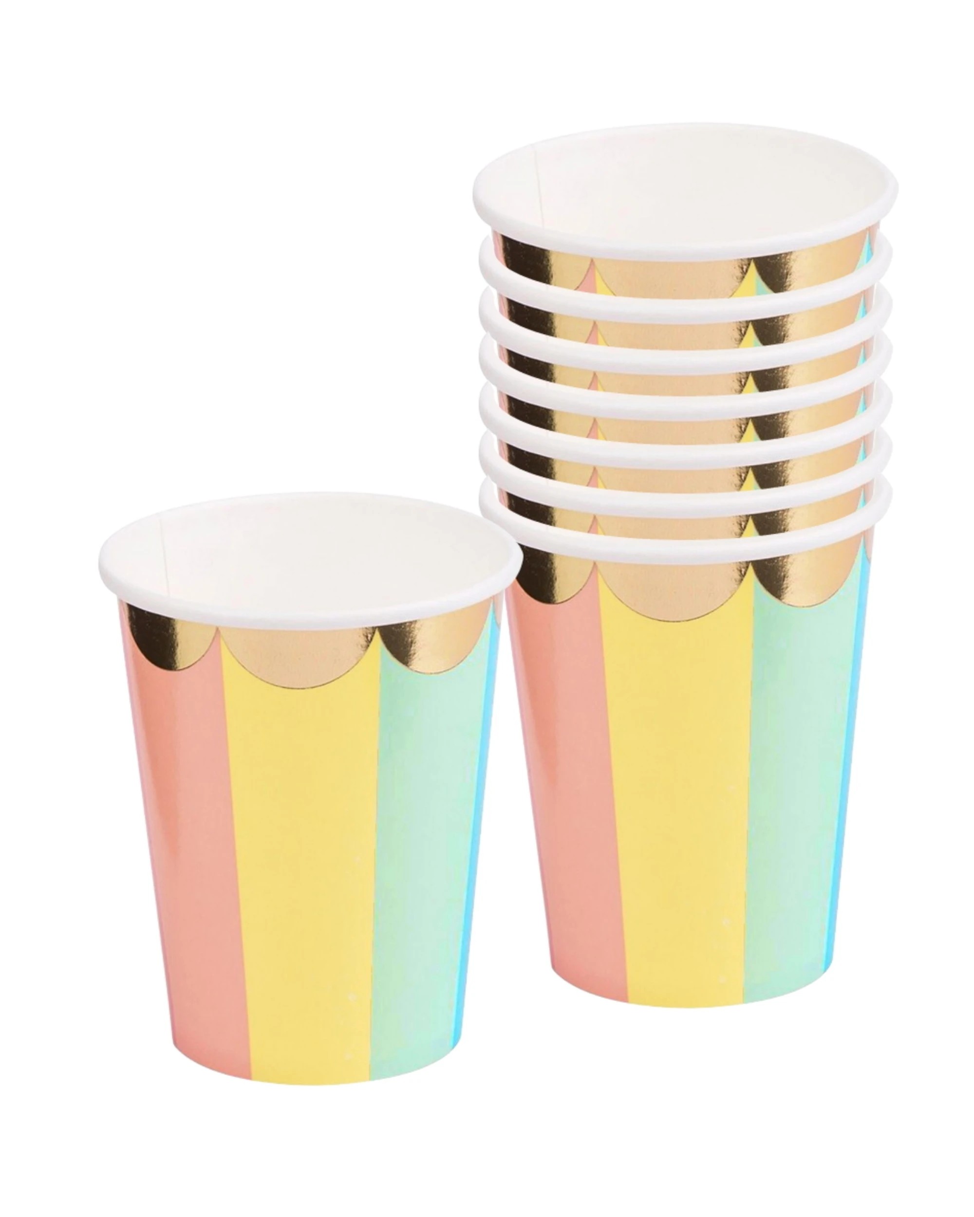 1 Partyrama Pastel Rainbow Candy Stripe Paper Cups Pack of 8 - Rainbow, 1 of 1
