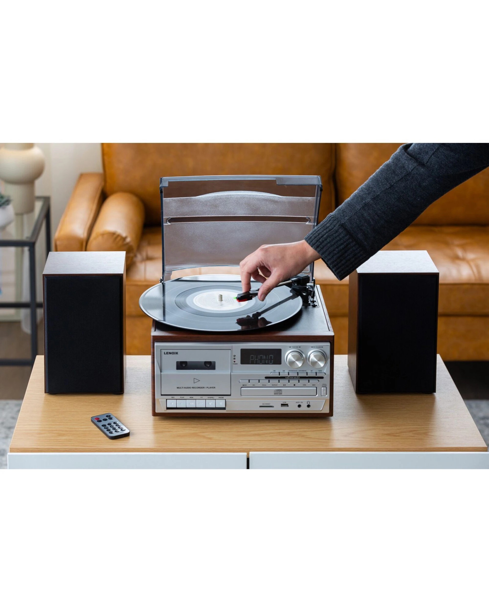 2 Lenoxx Audio Home Entertainment System with CD, Vinyl & Wireless Streaming - Brown, 2 of 5