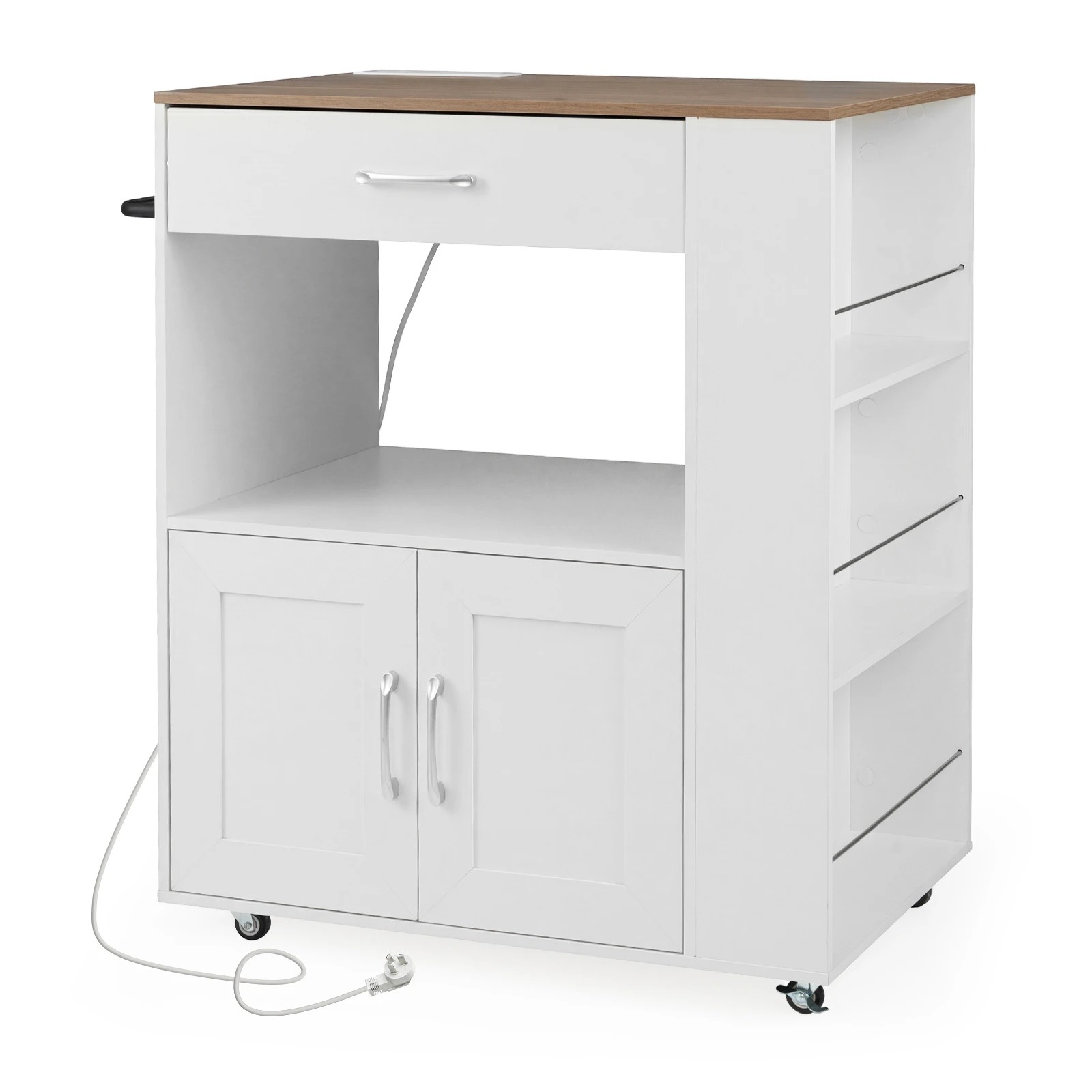 1 Costway Kitchen Island Trolley w/Spice Racks White, 1 of 4