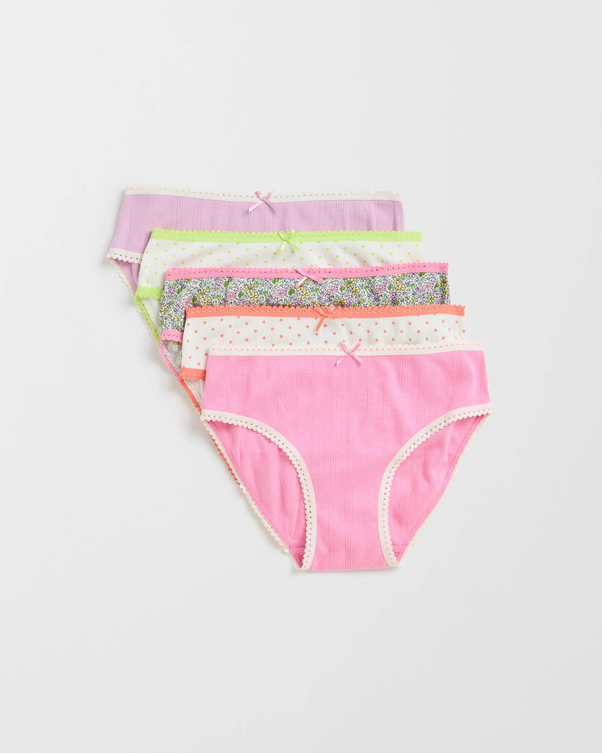 1 Maxx Australian Cotton 5 Pack Older Girls Pointelle Rib Briefs MULTI FLORAL SPOT, 1 of 2