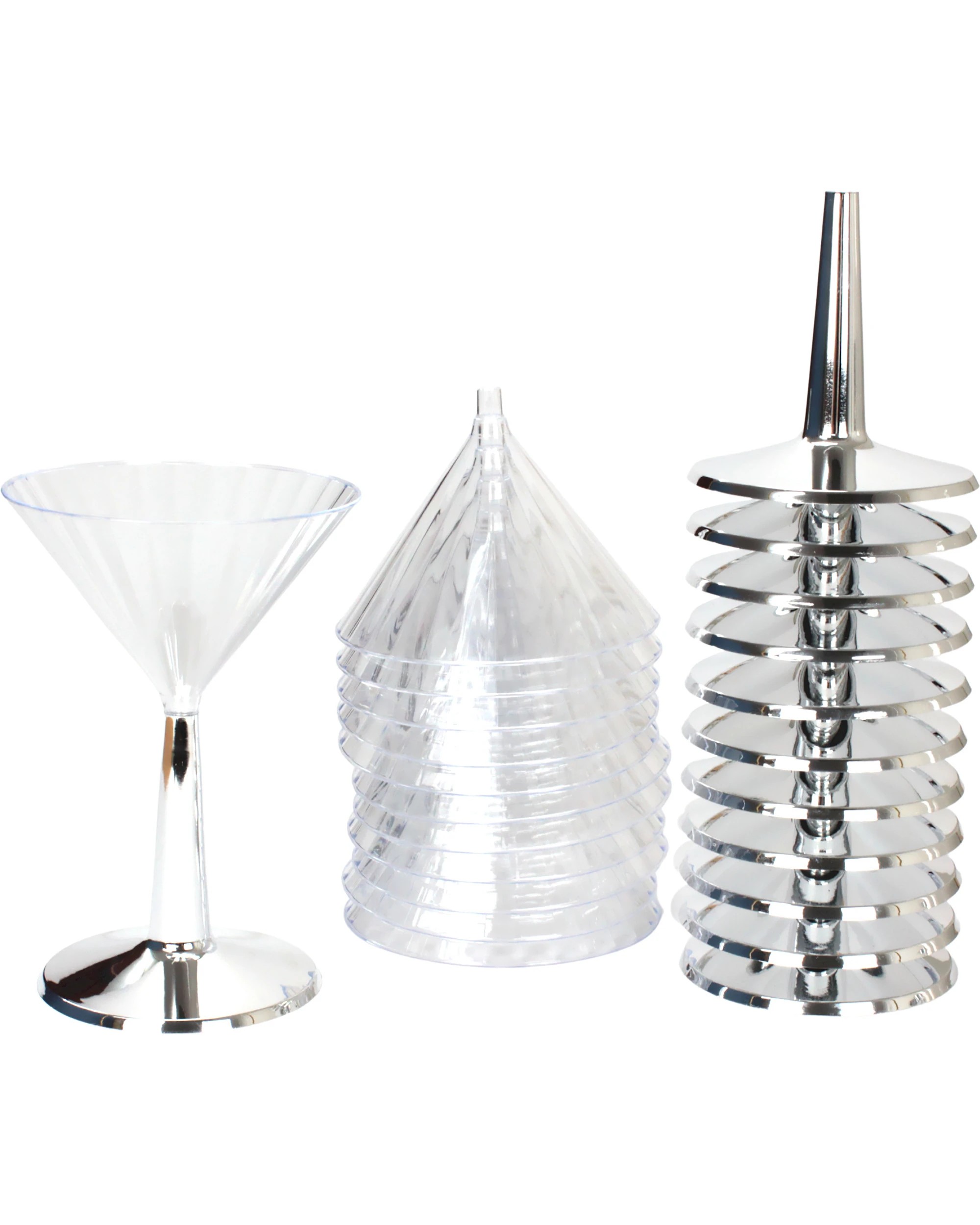 1 Alpen Silver Trim Plastic Reusable Martini Glass 175ml Pack of 12 - Silver, 1 of 3