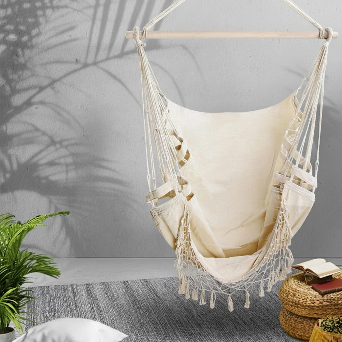 7 Gardeon Hanging Hammock Chair Outdoor Swing Hammocks Tassel Cream - Beige, 7 of 8