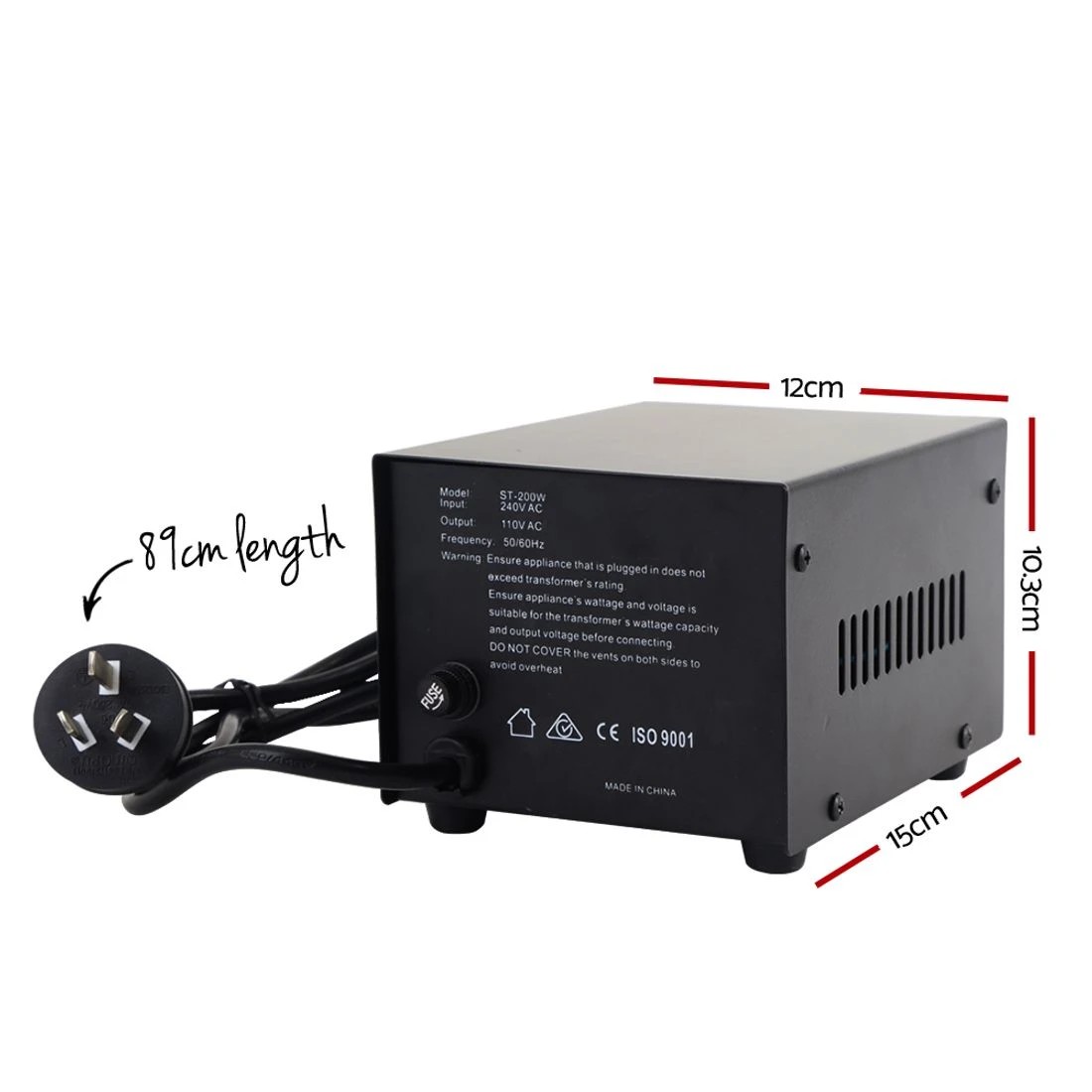 2 Giantz Step Down Transformer 200W 240V TO 110V Stepdown Voltage Converter - Black, 2 of 4
