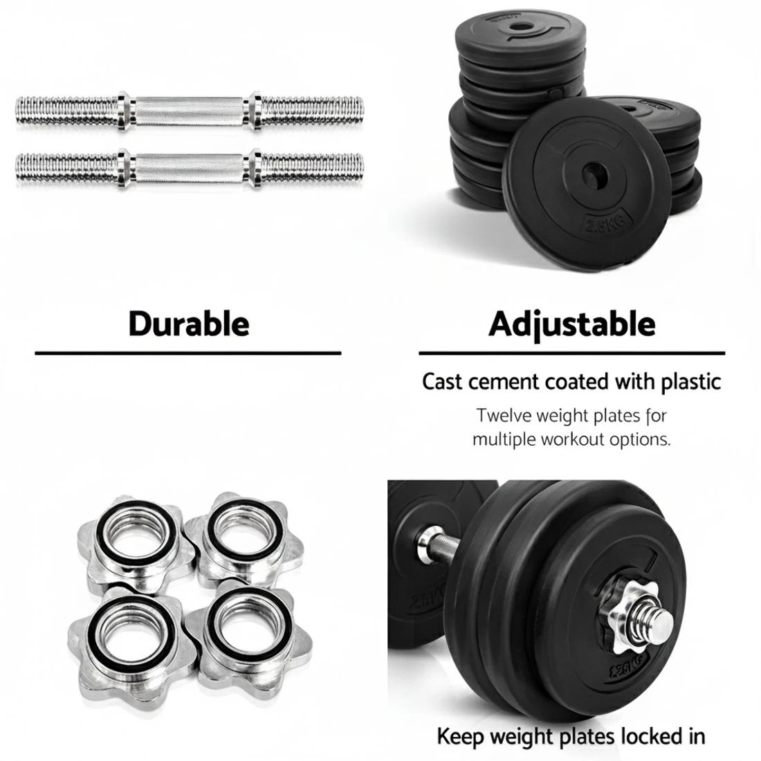 4 Everfit 30kg Dumbbell Set Weight Plates Dumbbells Lifting Bench - Black, 4 of 6