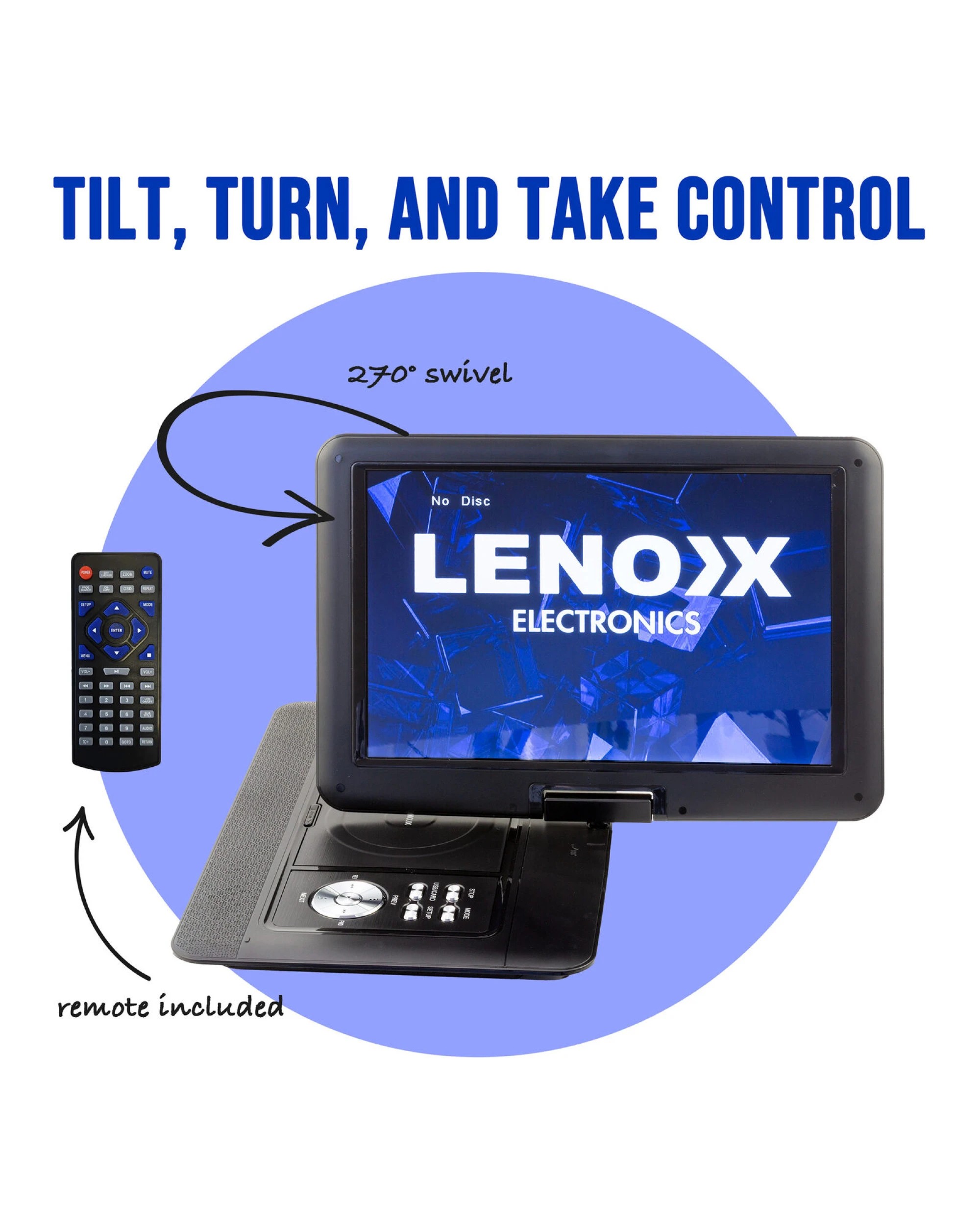 5 Lenoxx 15.4" Swivel Portable DVD Player & Screen, Rechargeable Entertainment, 5 of 7