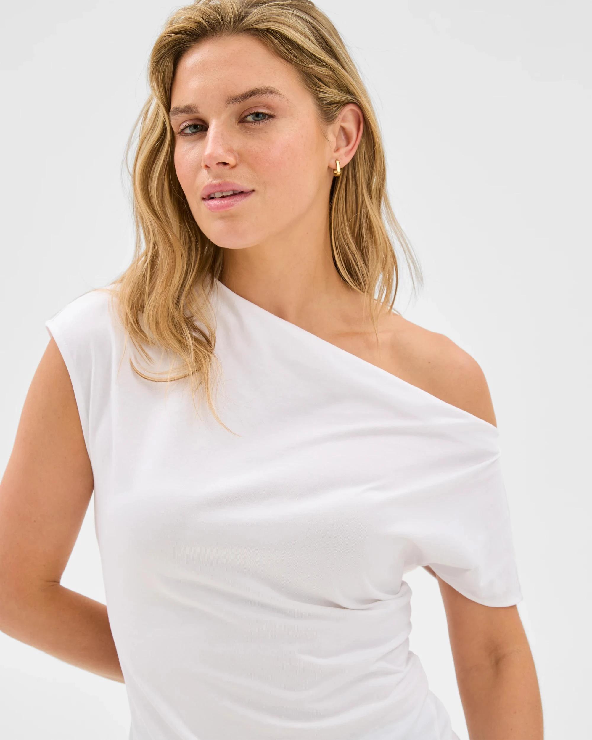 4 Australian Cotton Blend Slouchy Asymmetrical T-Shirt - Lily Loves LILY WHITE, 4 of 6