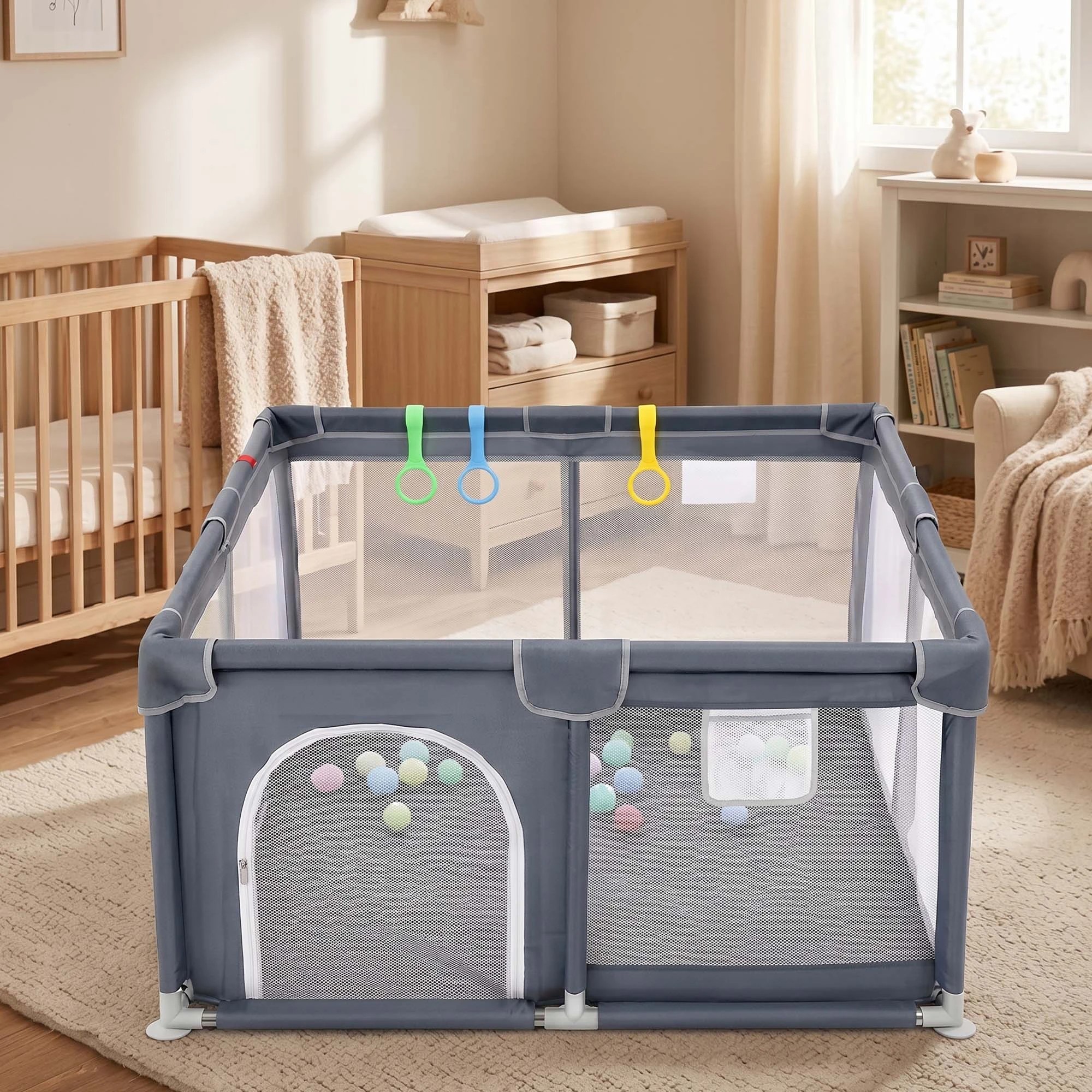 8 BoPeep Baby Playpen Large Play Pen Foldable Mesh Oxford - Grey - Grey, 8 of 8