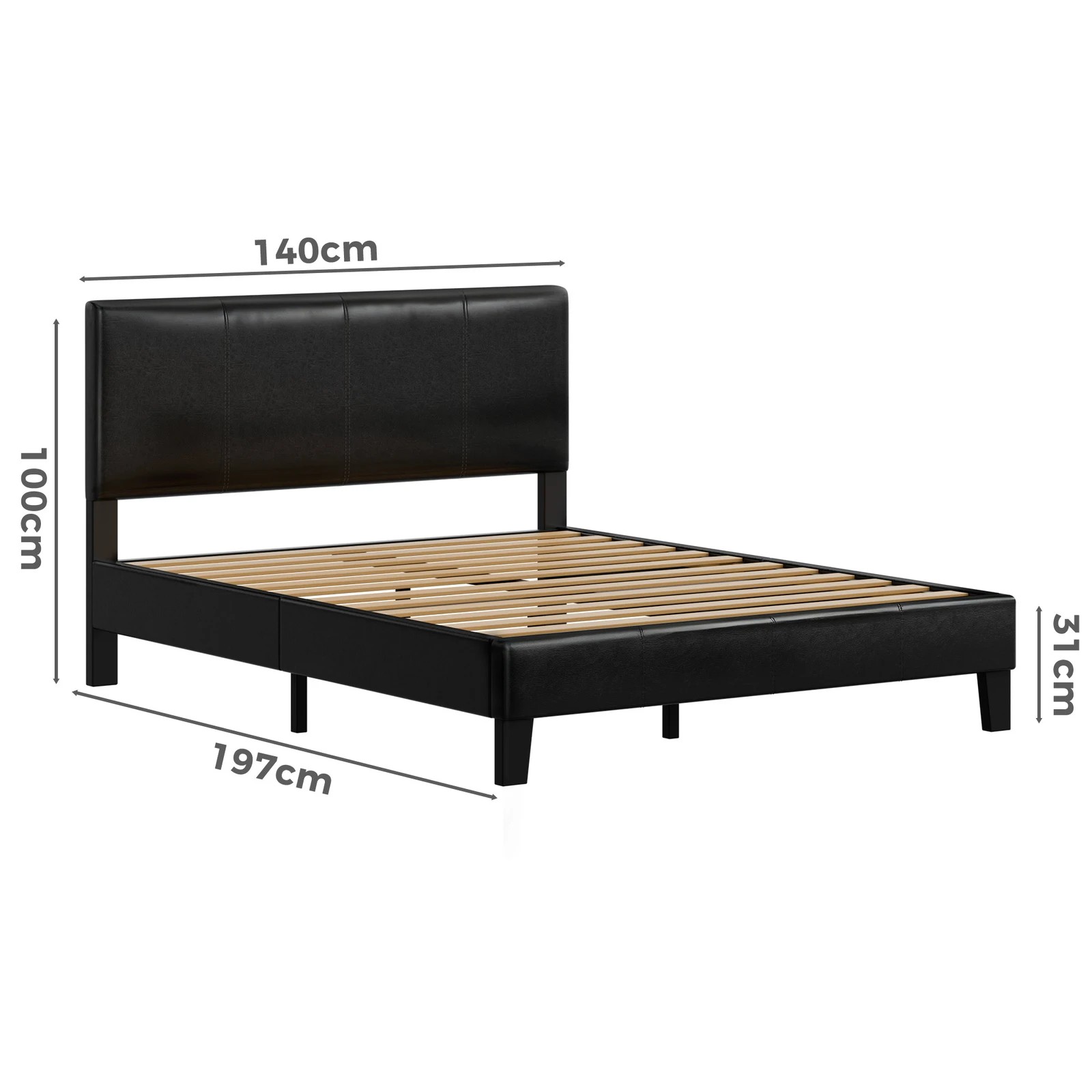 9 Alfordson Bed Frame Double Size Mattress Base Platform Leather Linus - Black, 9 of 9