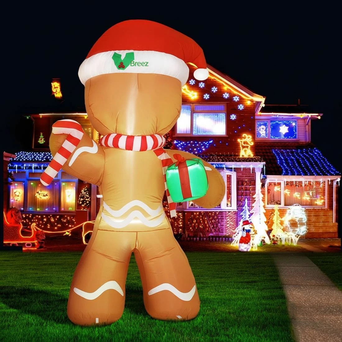 1 Jingle Jollys Christmas Inflatable Gingerbread Man 2.4m Illuminated Decorations Durable Space Saving Modern Decor - Gold, 1 of 7