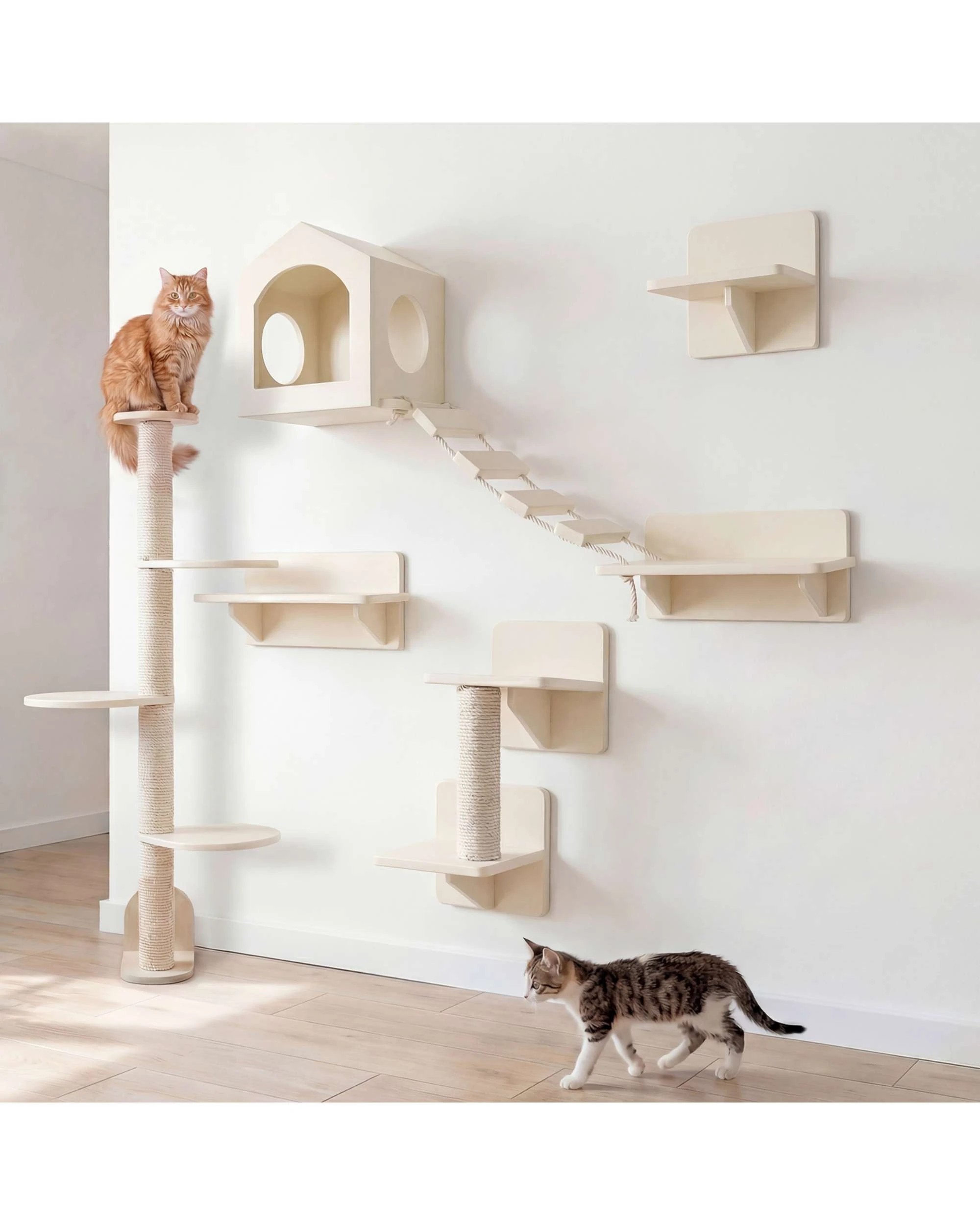 5 Advwin 5 in 1 Cat Wall Shelves Wooden Cat Tree, 5 of 8