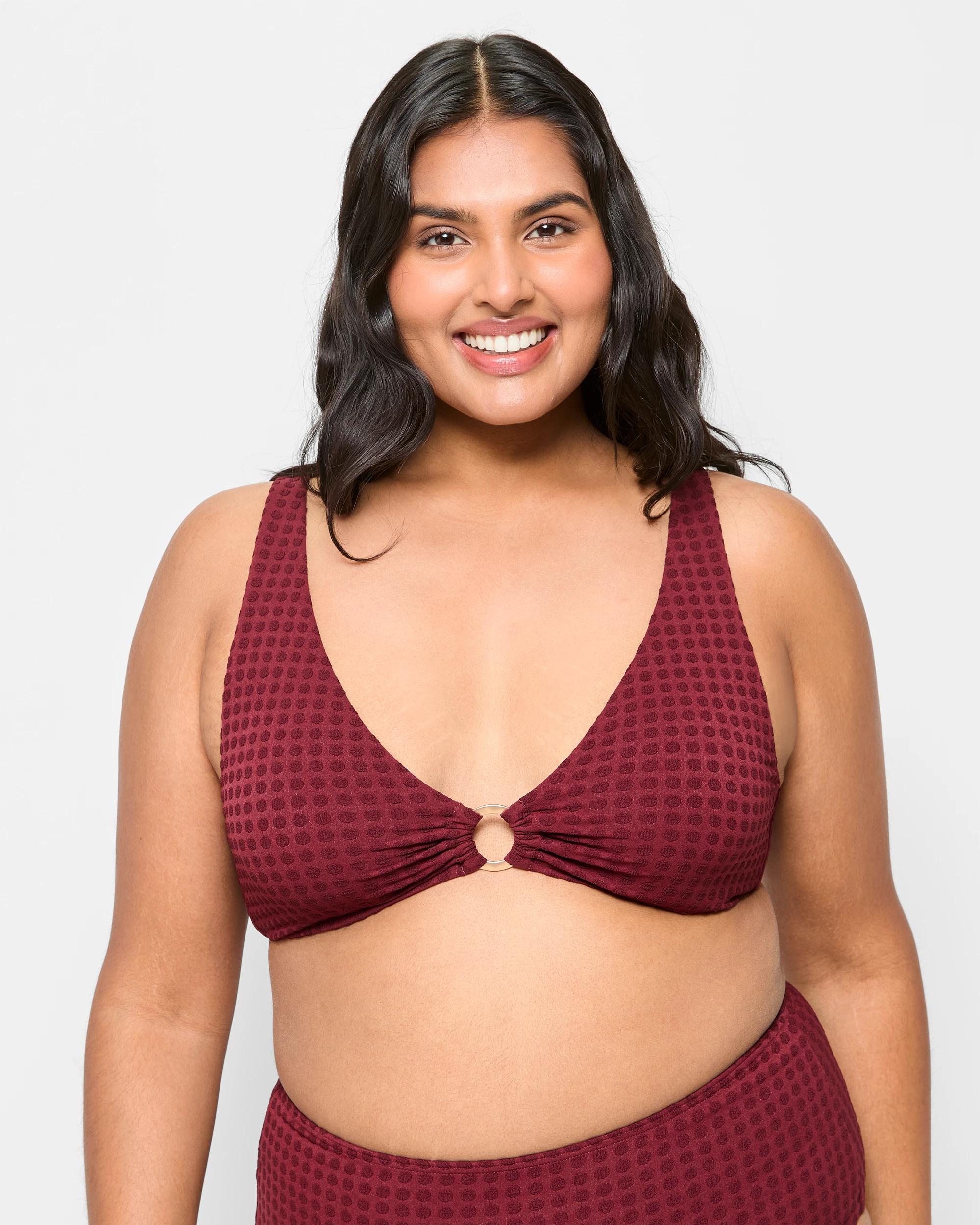 6 Target Plunge V-neck Ring Bikini Top MERLOT, 6 of 8