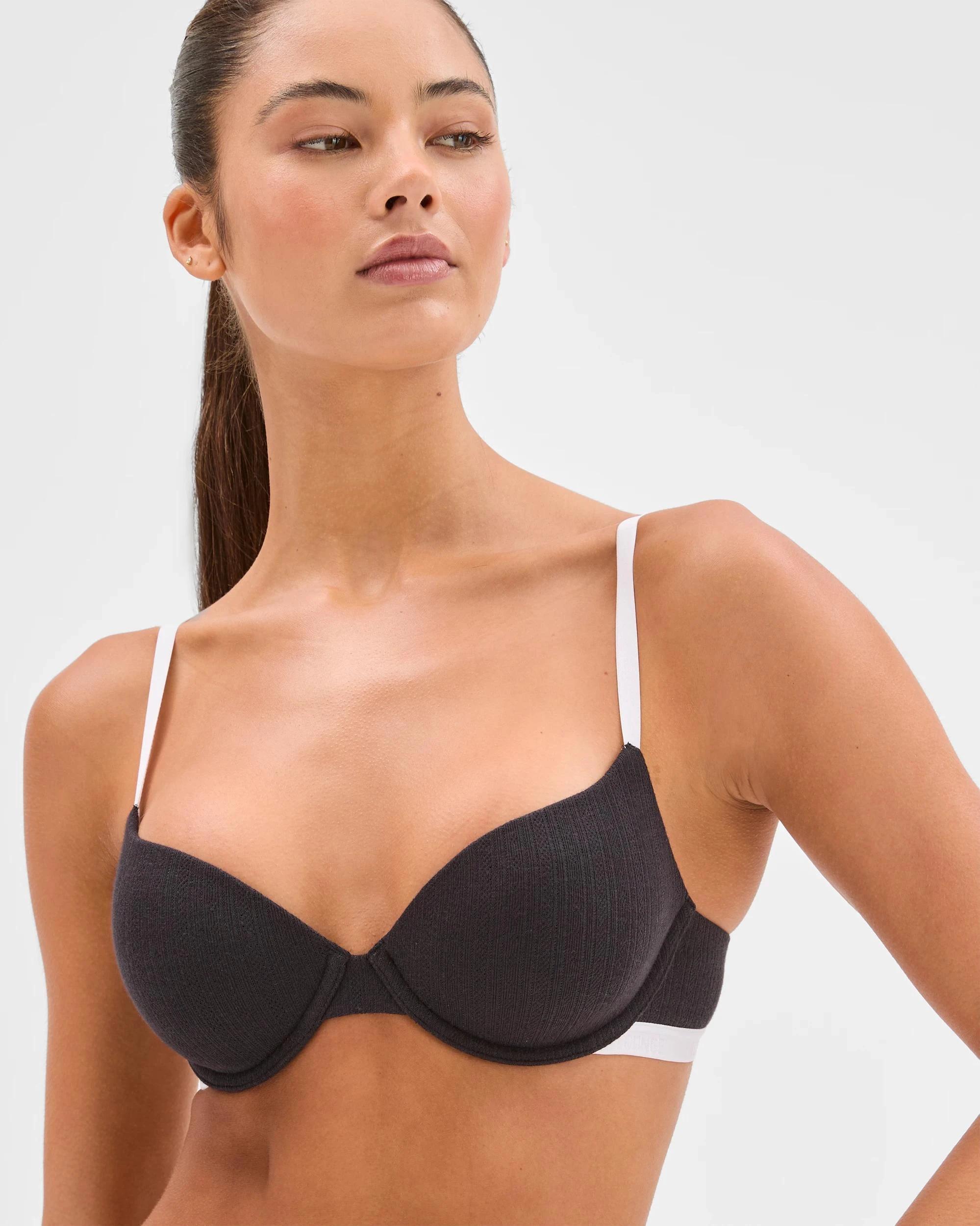 1 Lily Loves Australian Cotton Pointelle Balconette Bra BLACK, 1 of 3