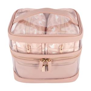OXX Cosmetics 4 Piece Makeup Bag - Beige, Pink and Clear