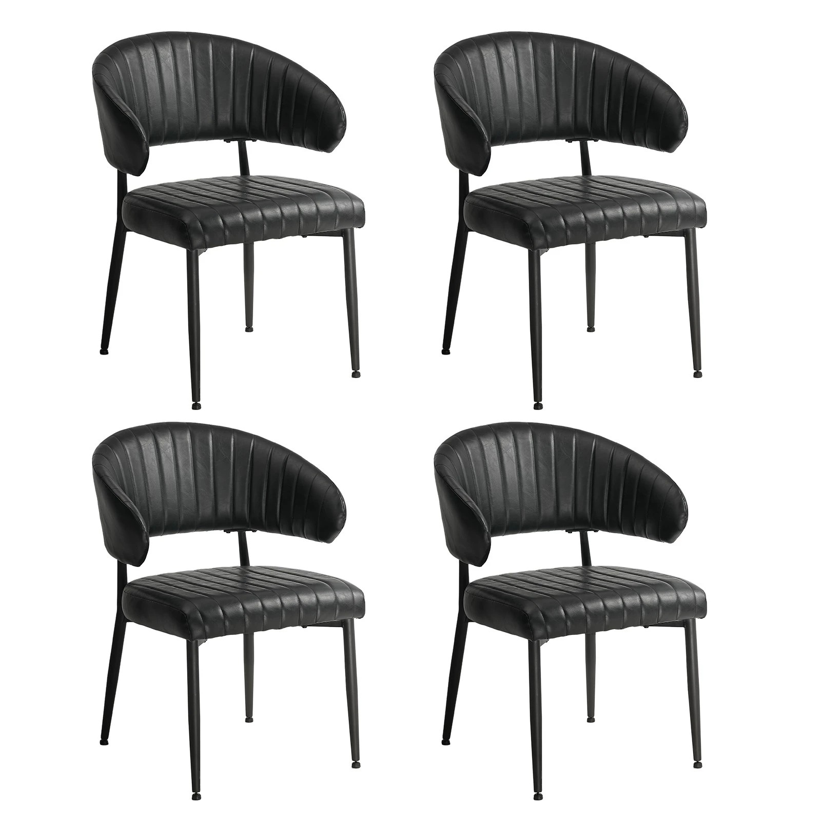 1 Oikiture 4x PU Leather Dining Chair Kitchen Padded Seat - Black, 1 of 9