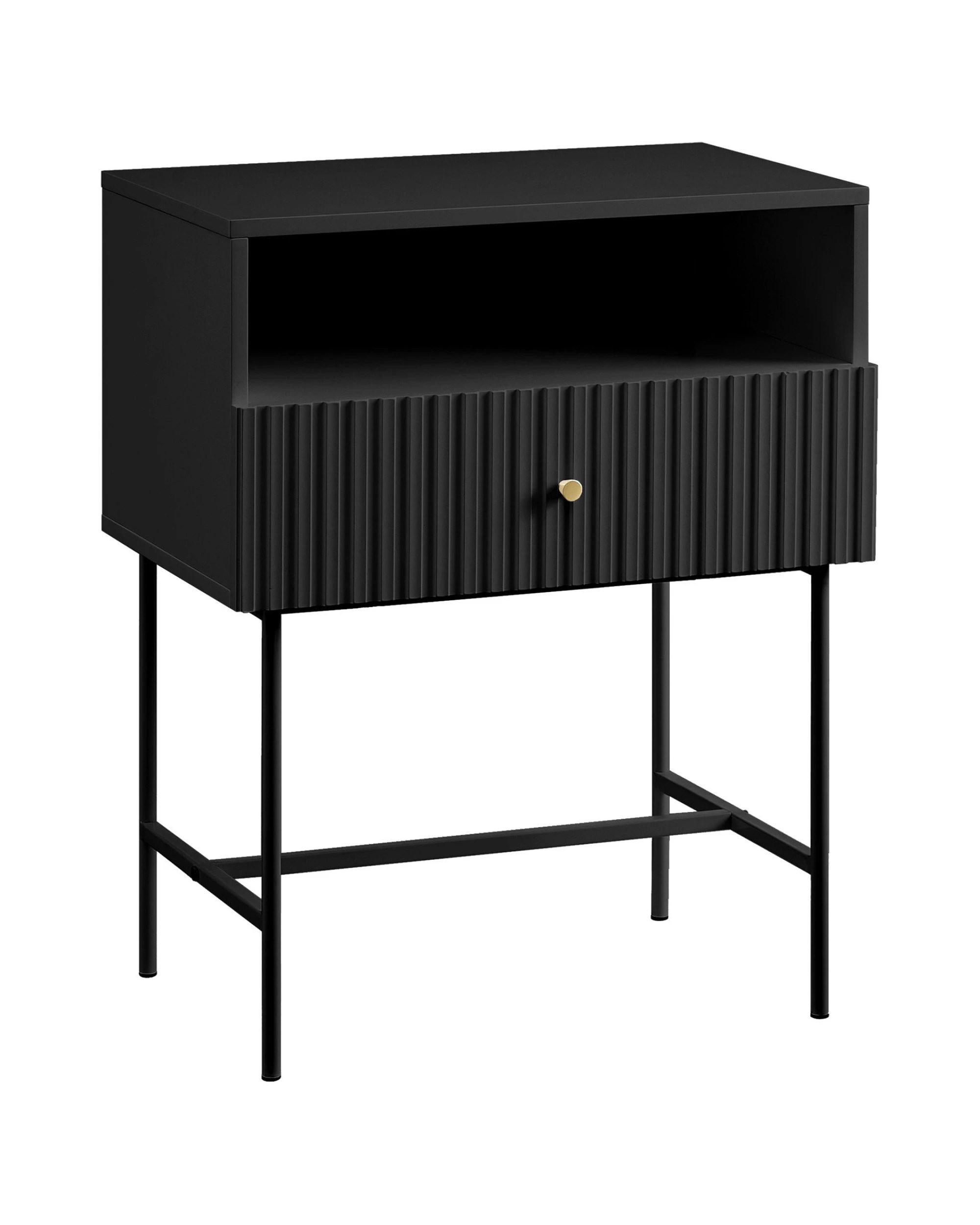1 Sarantino Cecil Slender Fluted Bedside Table In Black, 1 of 10