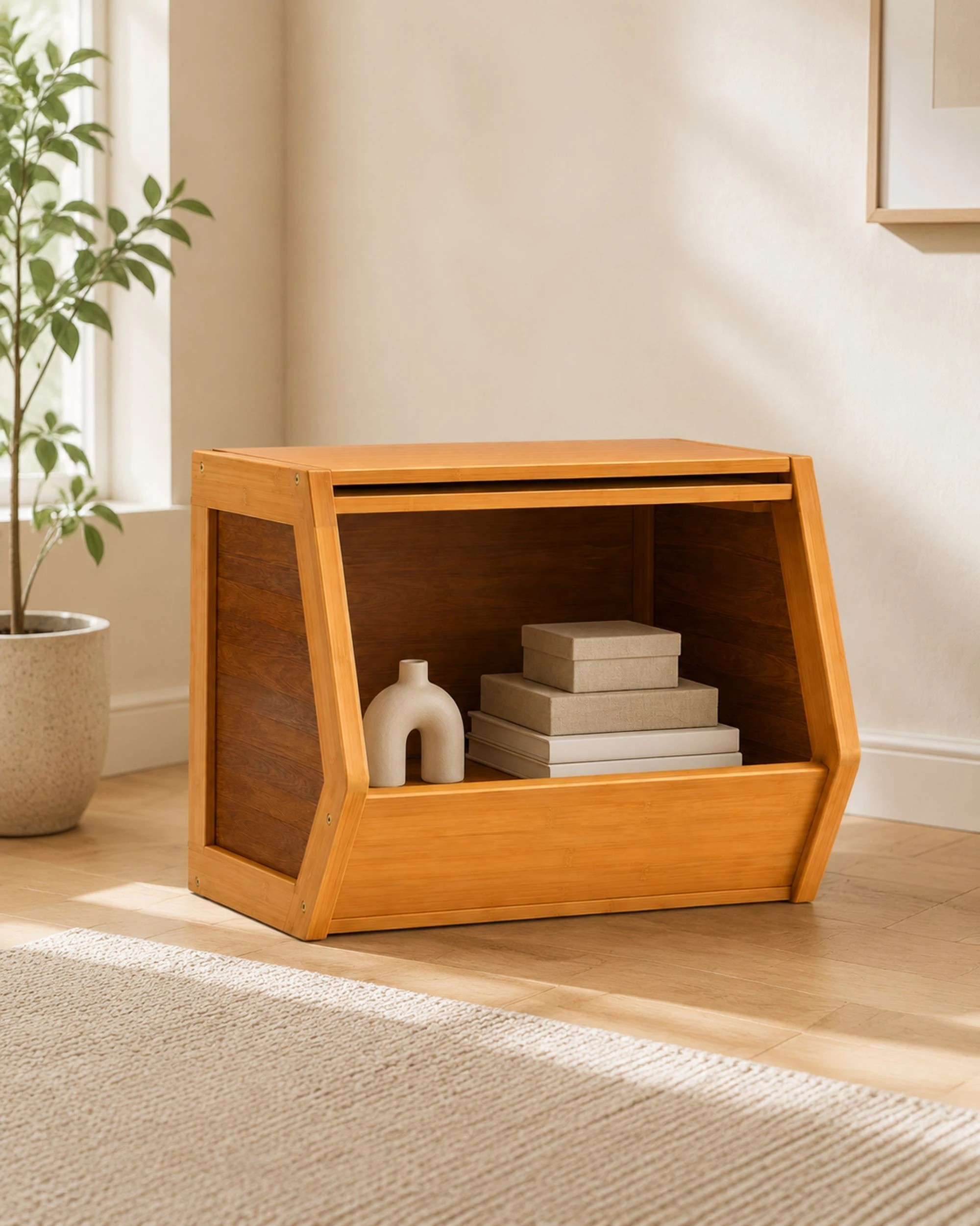 2 Foret Natural Bamboo Storage Cabinet Woven Flip Door Stackable Organiser, 2 of 7