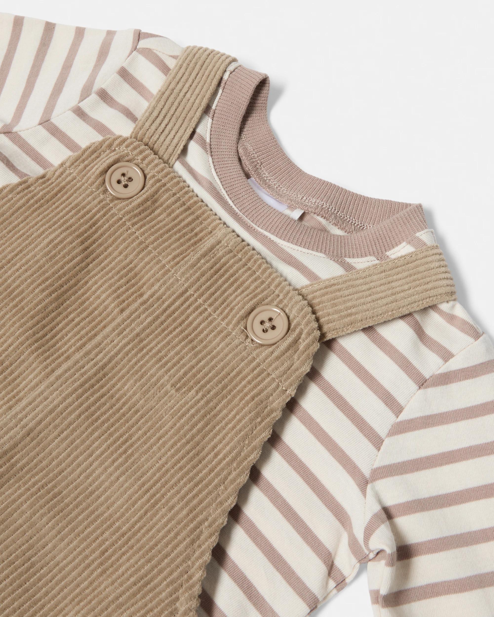 5 Cotton Long Sleeve Corduroy Dungaree Set Stripe, 5 of 6