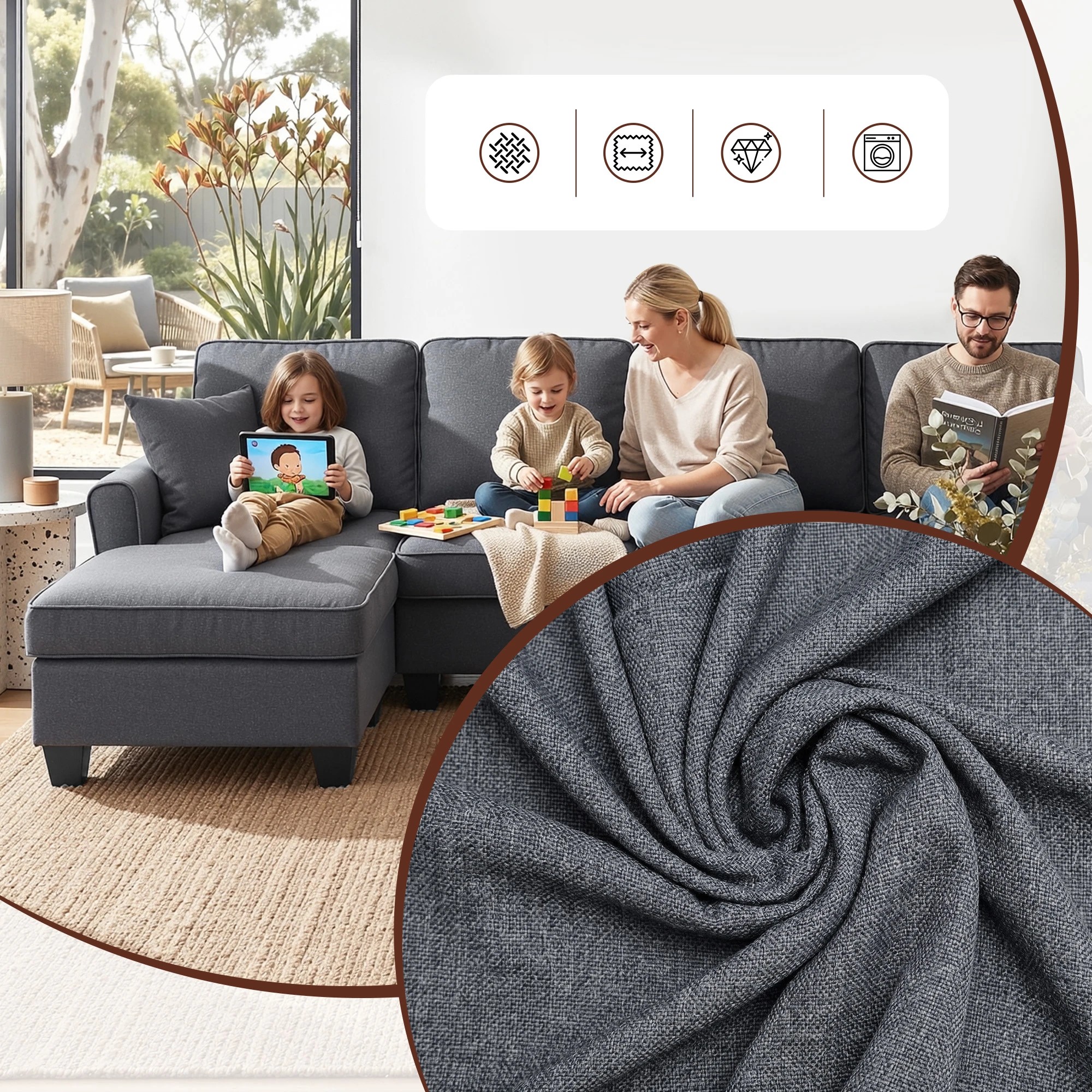 7 Artiss Modular Sectional U Shaped Storage Sofa Couches for Living Room - Grey, 7 of 8