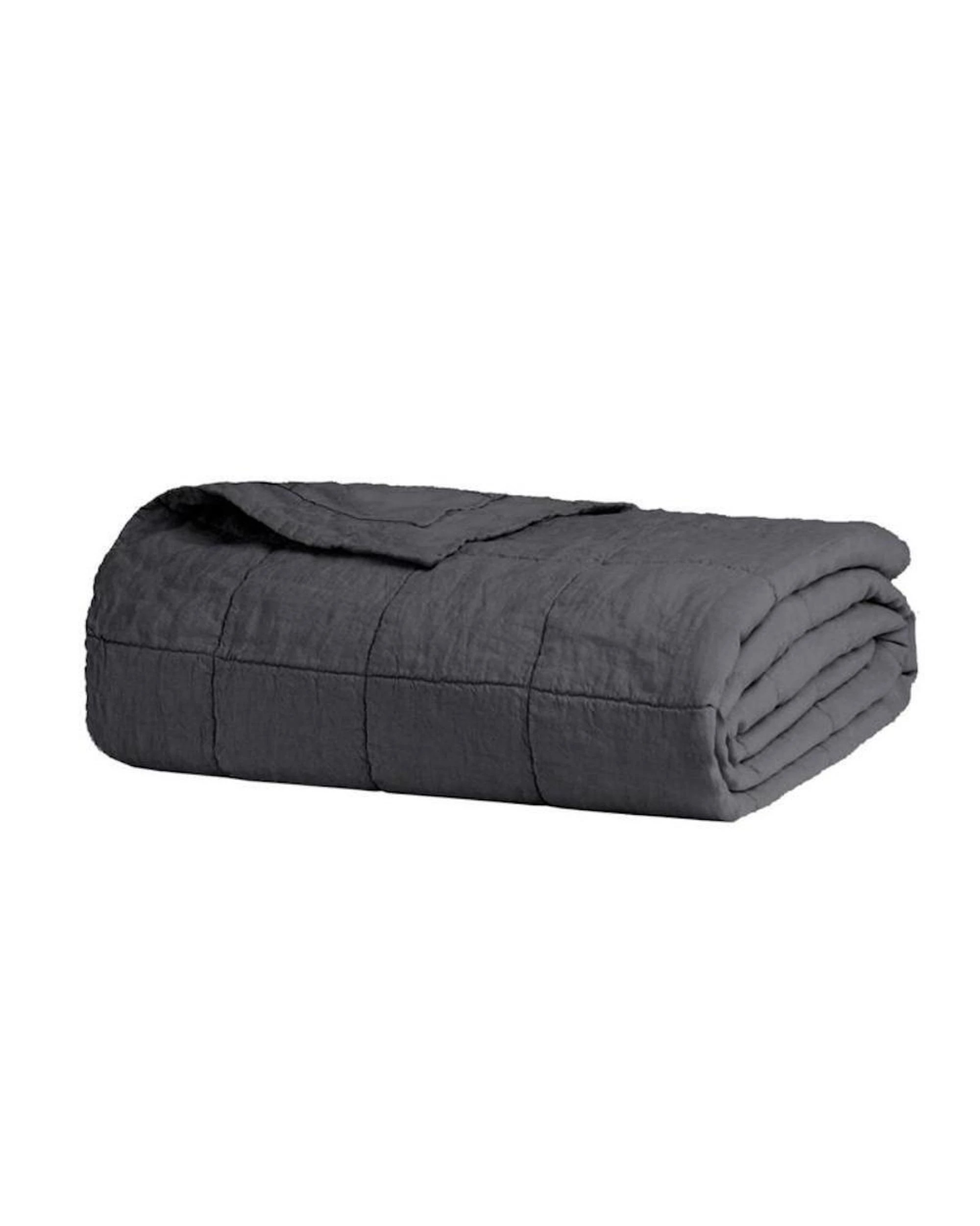 1 Bambury Linen Quilted Coverlet 260cm x 240cm Charcoal  Queen  King - Charcoal, 1 of 1