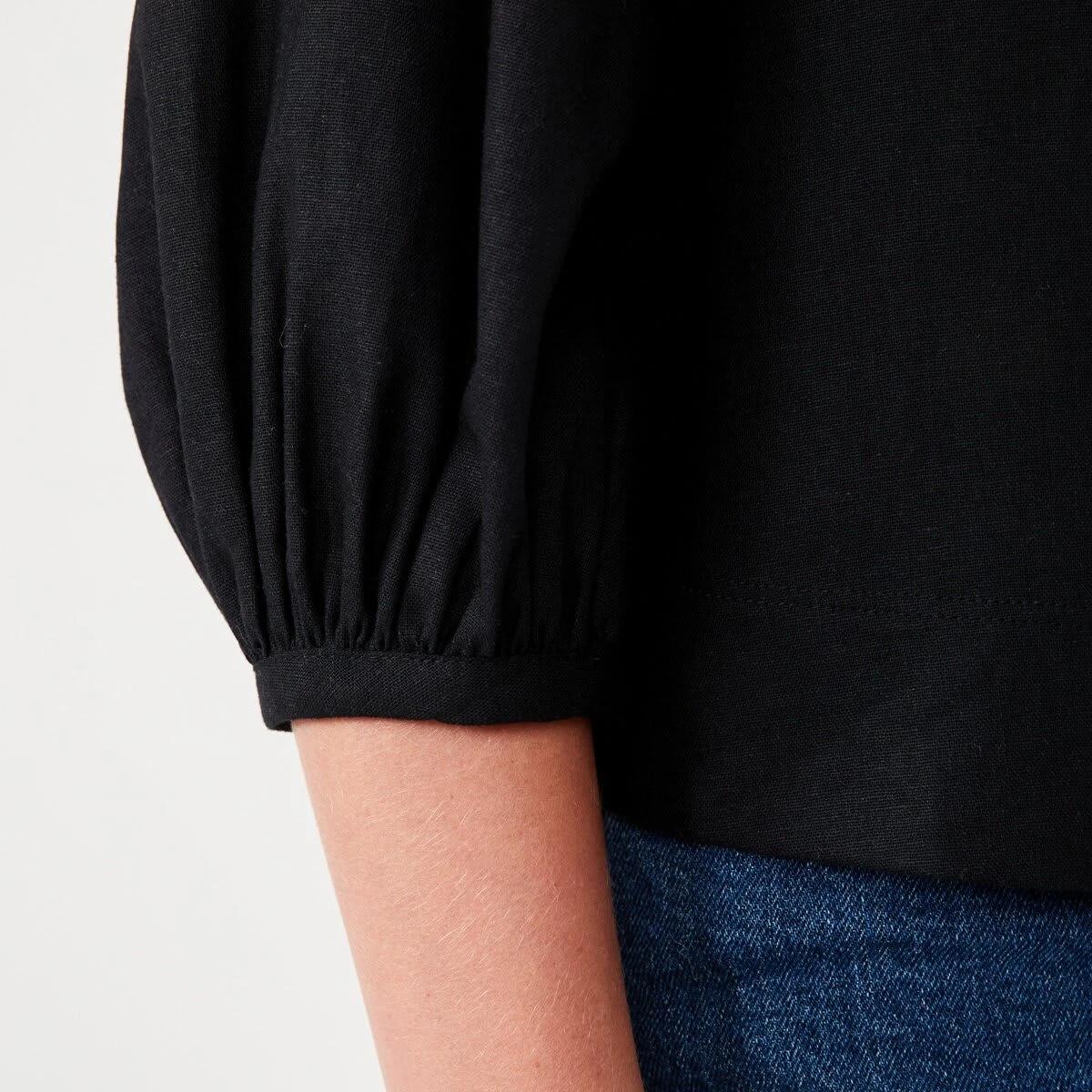 6 Long Sleeve Linen Blend Top BLACK, 6 of 6