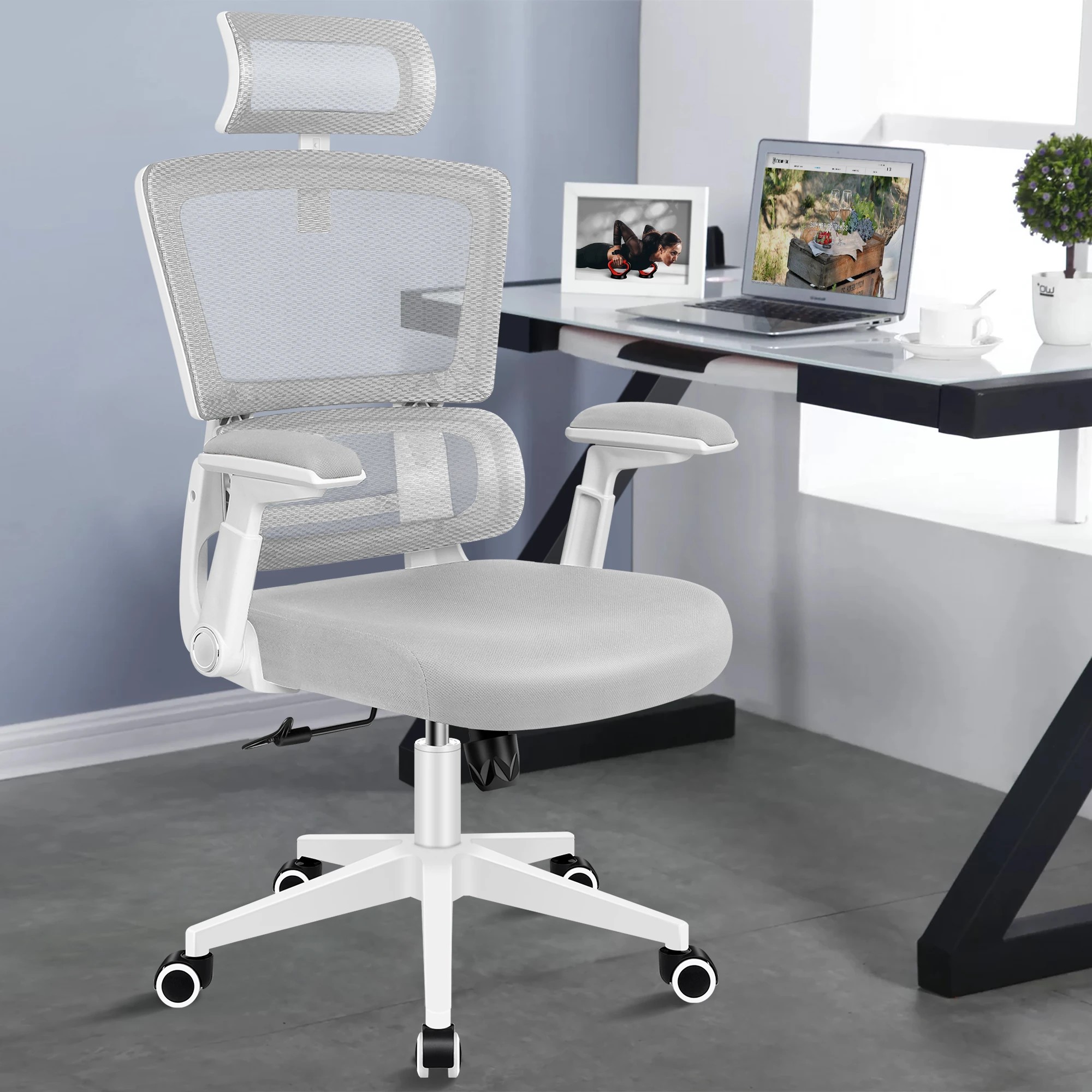 2 Alfordson Mesh Office Chair Executive Gaming Seat Racing Tilt Study Computer - White Grey, 2 of 10