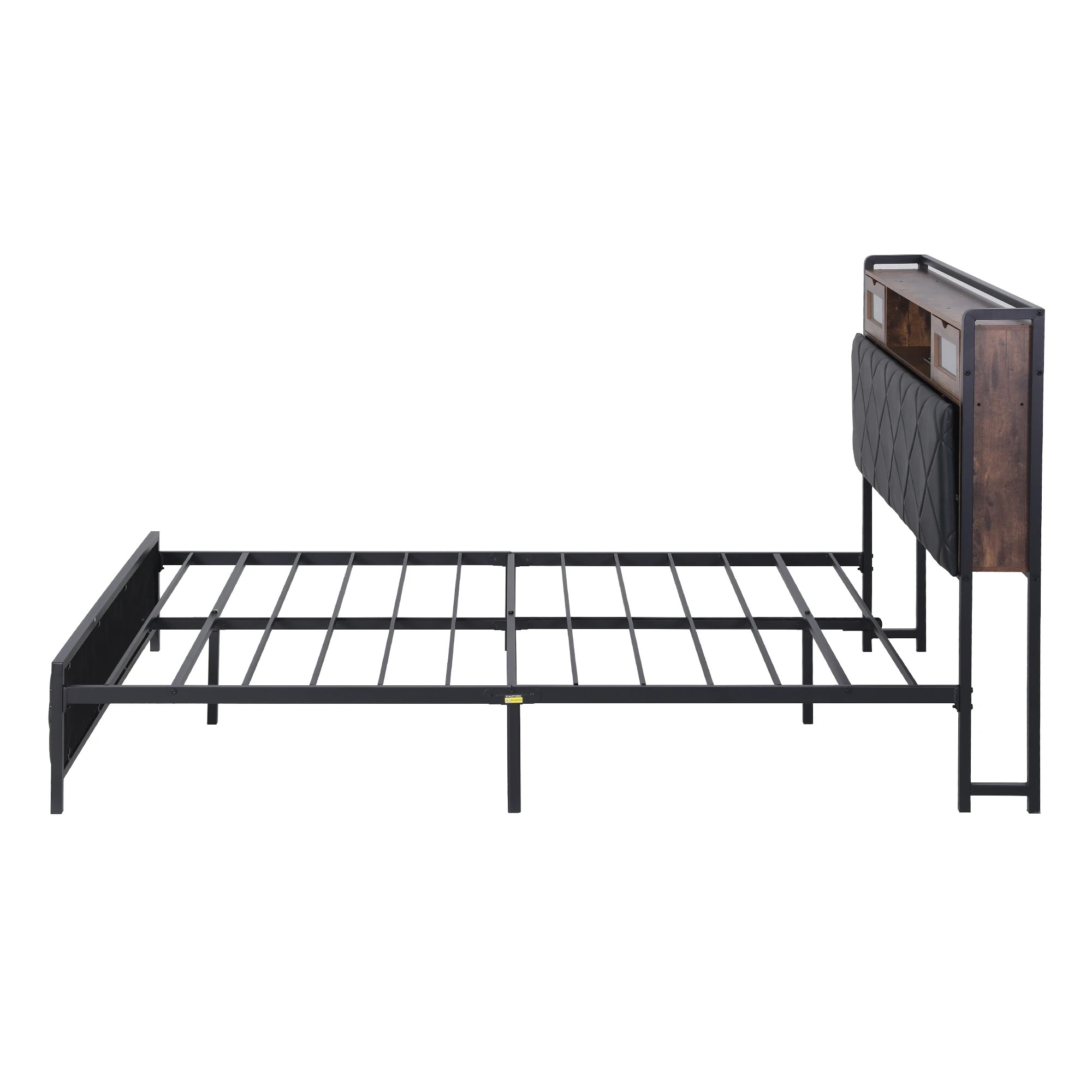 3 Artiss Double Bed Frame with LED Lights Storage Headboard 2 USB 2 AC Outlets Charging Station - Black, 3 of 10