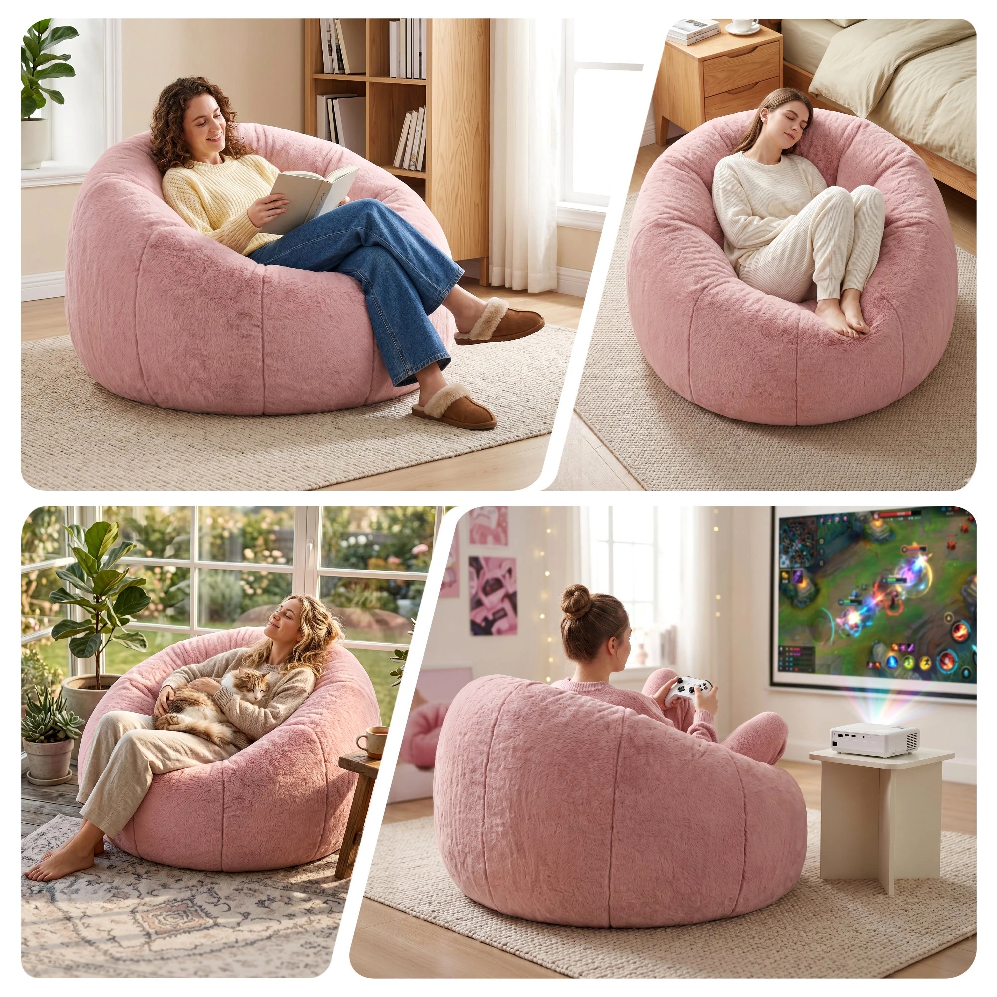7 Artiss Bean Bag Chair Cover Faux Fur No Filler Washable Lazy Sofa Cover - Pink, 7 of 10