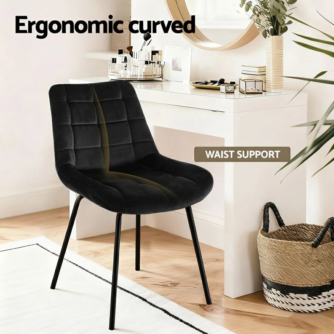 4 Artiss 2x Dining Chairs Velvet Tufted Kitchen Lounge Cafe Accent Chair - Black, 4 of 6