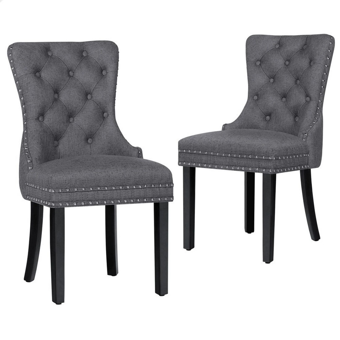 1 Alfordson 2x Dining Chair Kitchen Lounge Retro Button Tufted Wooden Fabric - Grey, 1 of 10