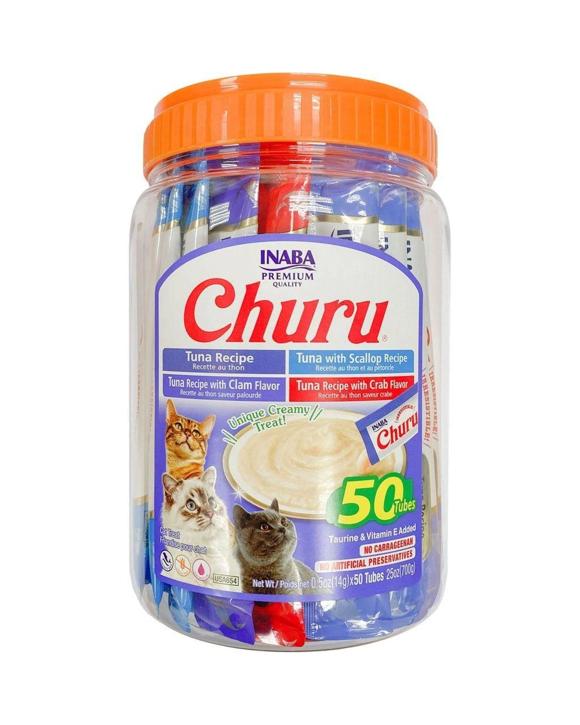 Inaba Churu Puree Cat Treats Tuna / Seafood Variety Tub 50 Pack
