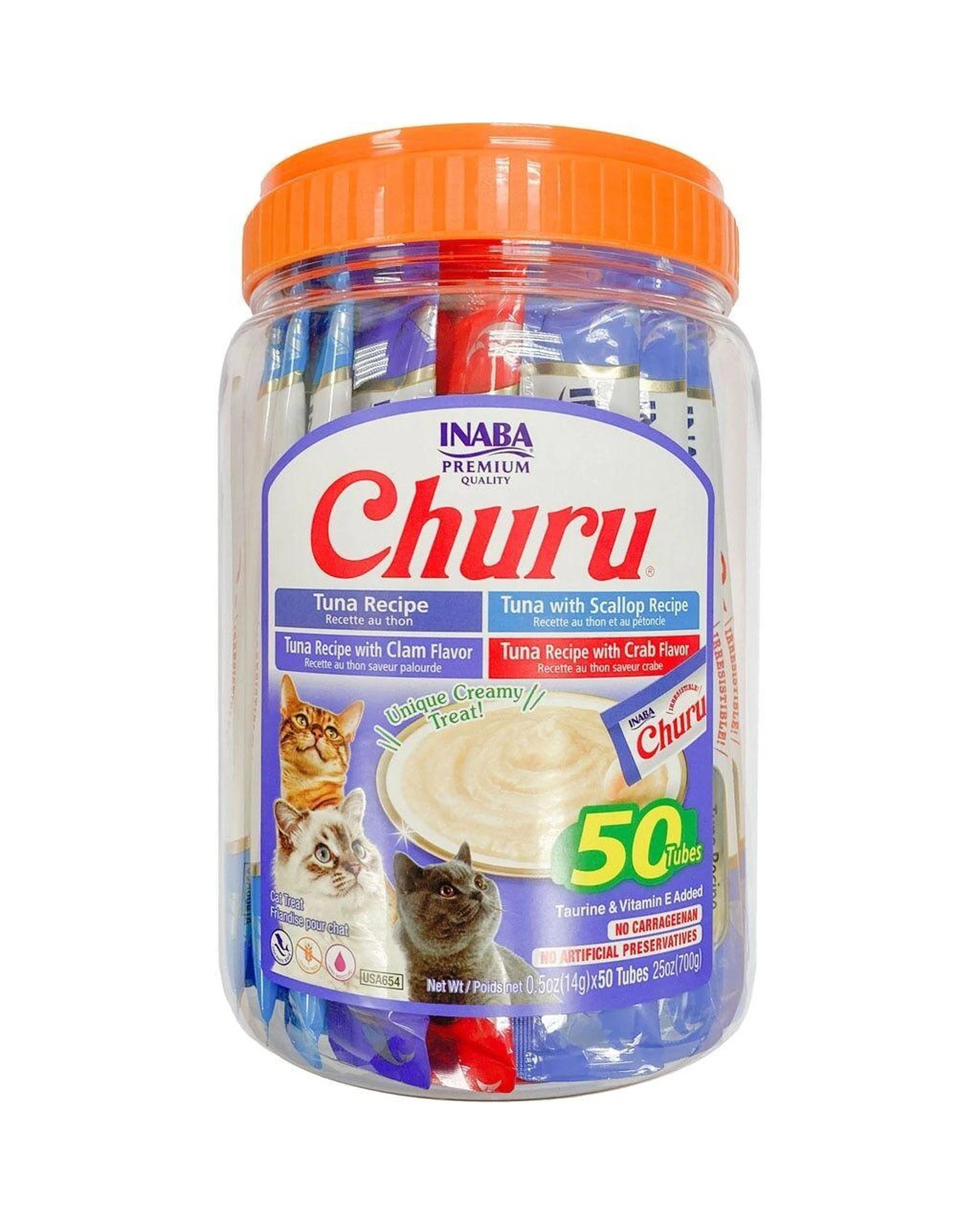1 Inaba Churu Puree Cat Treats Tuna / Seafood Variety Tub 50 Pack, 1 of 2