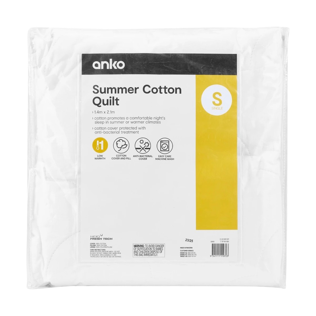 1 Low Warmth Summer Cotton Quilt - Single Bed, White, 1 of 4