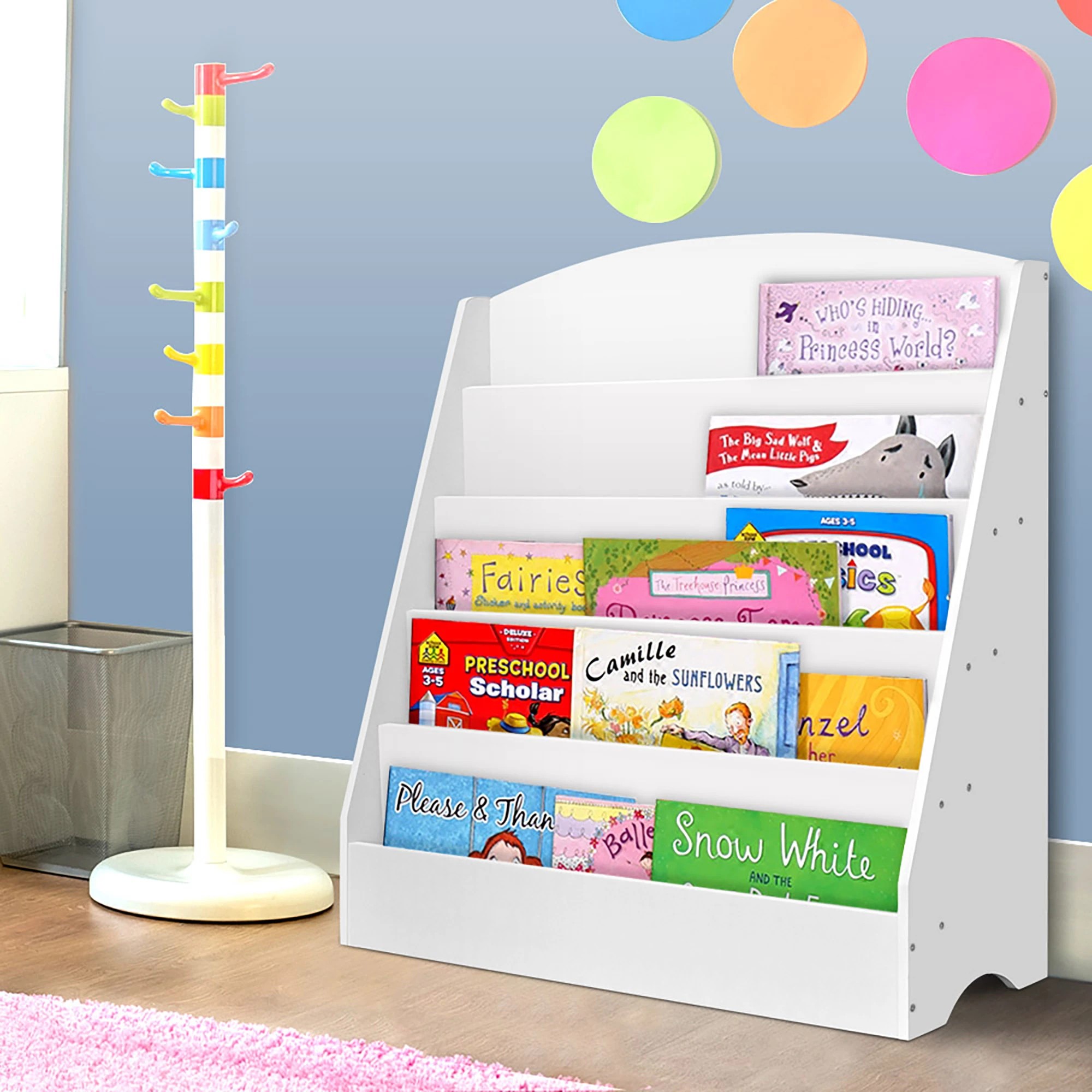 9 Keezi 5 Tiers Kids Bookshelf Magazine Shelf Organiser Bookcase Display Rack Toy Storage Reading Nook Playroom - White, 9 of 9