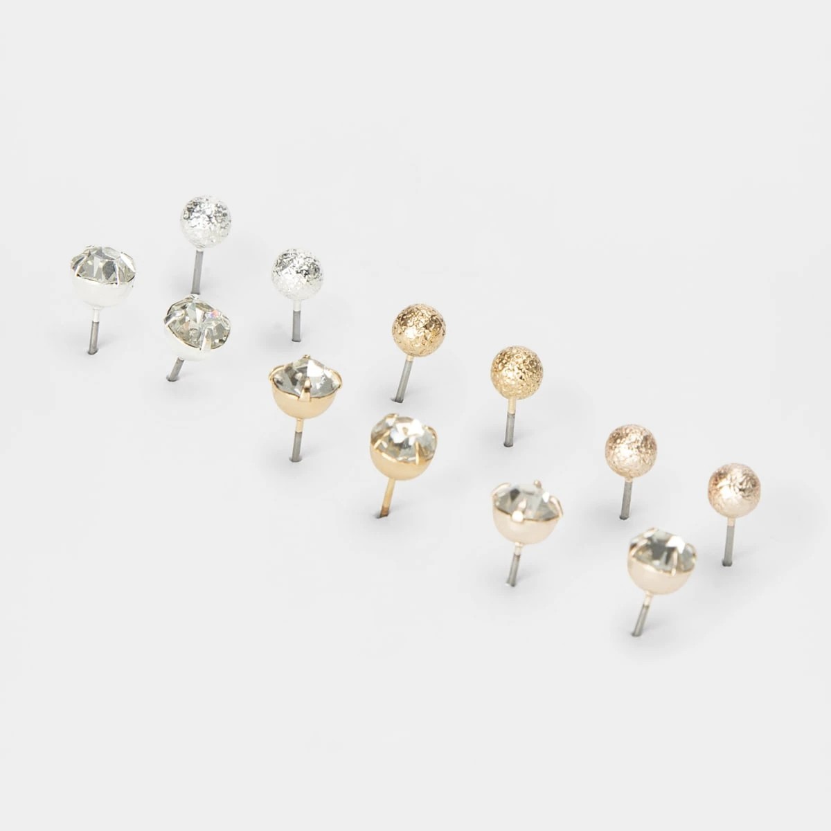 2 6 Pack Diamante and Beaten Stud Earrings, 2 of 5