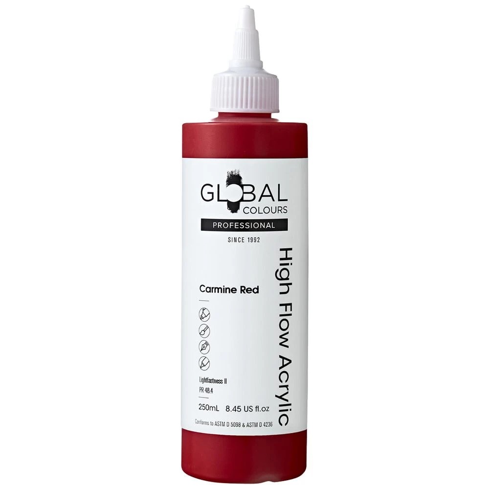 1 Global Colours High Flow Acrylic Paint 250mL Carmine Red, 1 of 2