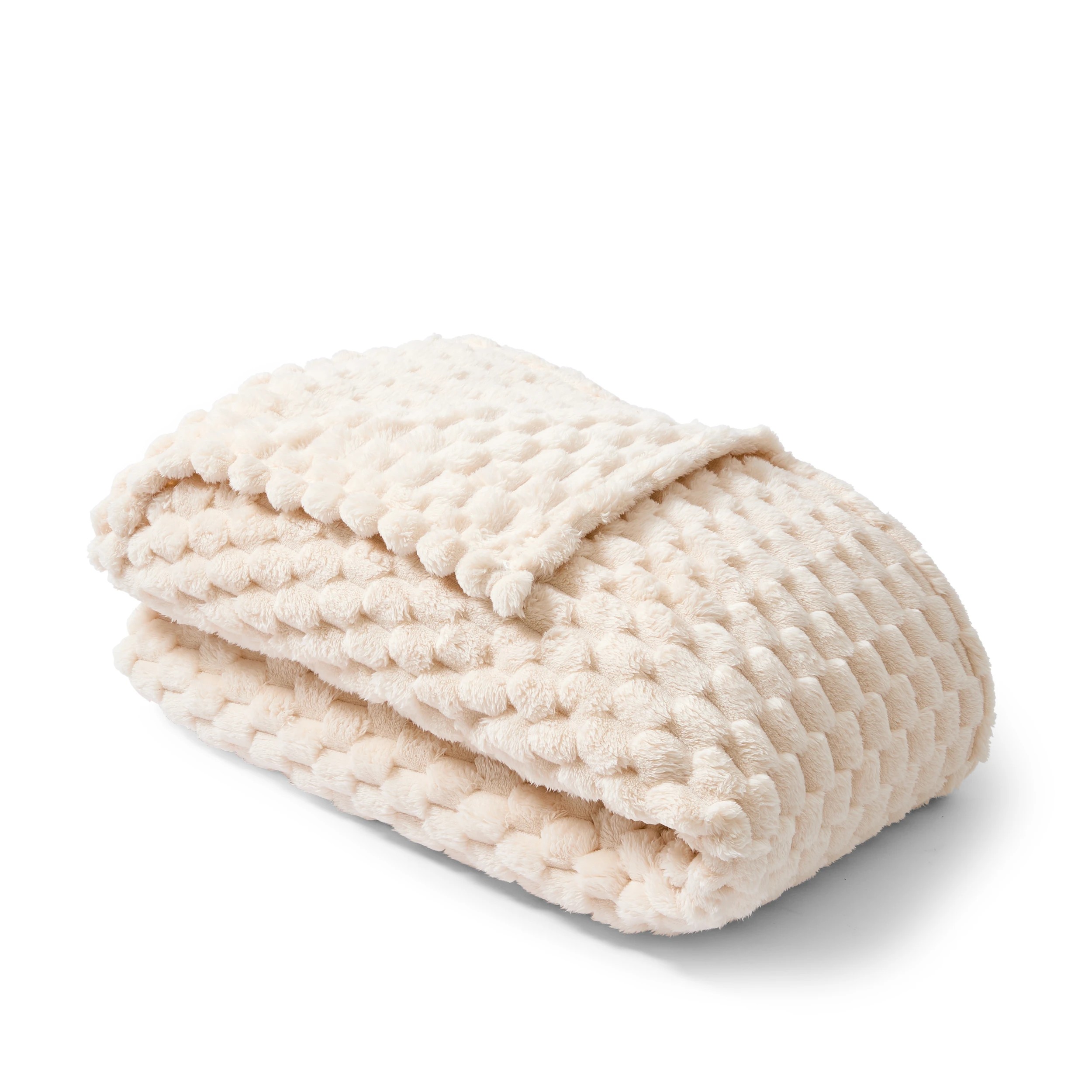 1 Plush Jacquard Blanket - Queen/King Bed, Ivory, 1 of 6