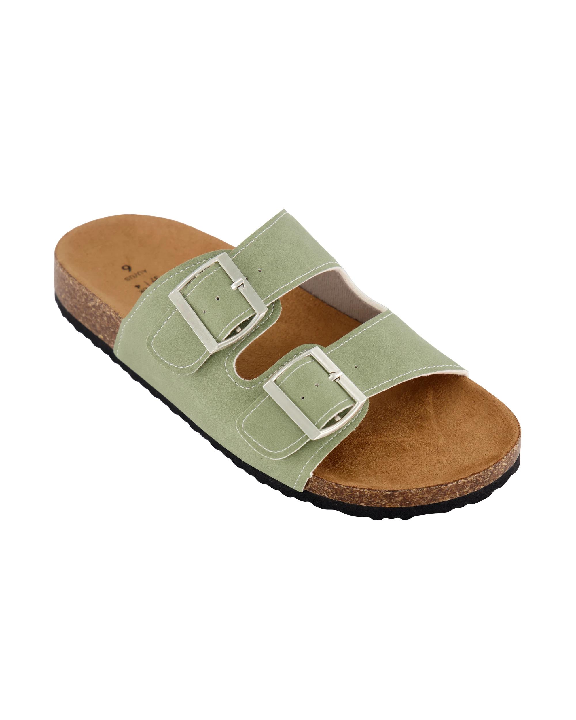 3 Two Band Buckle Footbed Slides Sage Green, 3 of 3