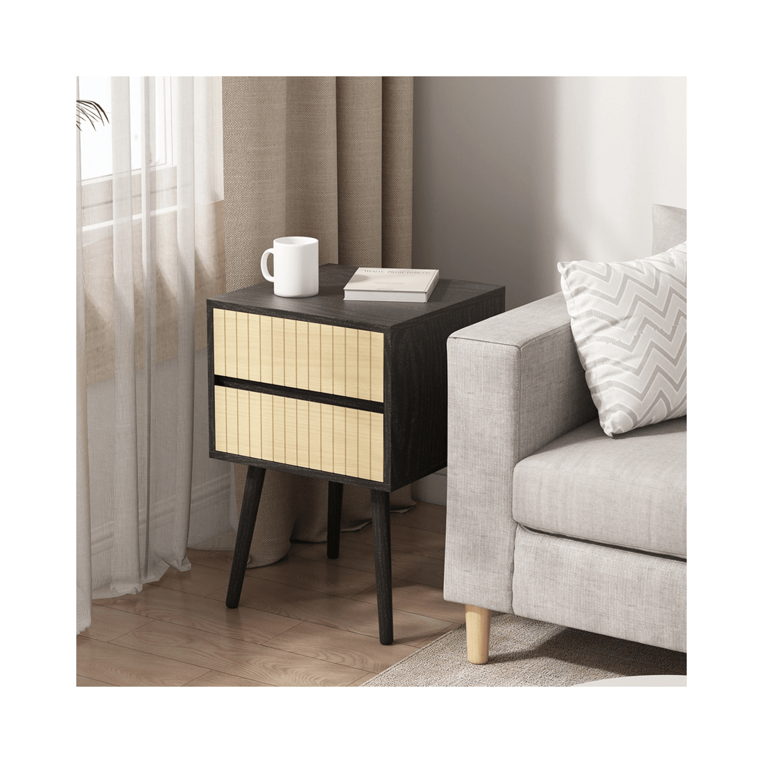 8 Sarantino Ivan Bedside Table Night Stand - Black Natural, 8 of 9