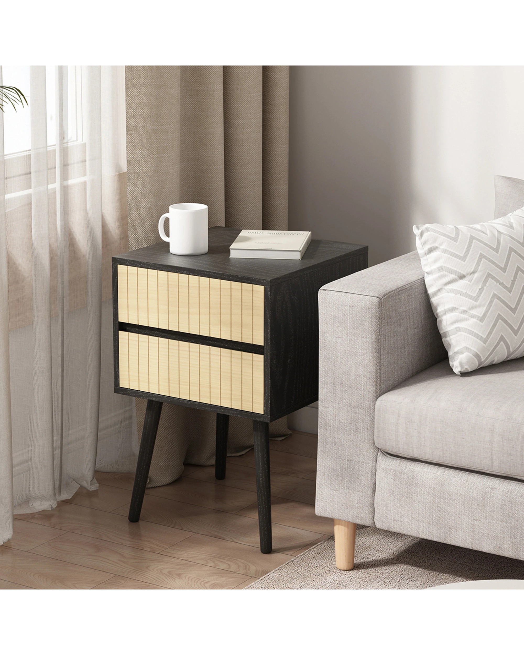 8 Sarantino Ivan Bedside Table Night Stand - Black Natural, 8 of 9