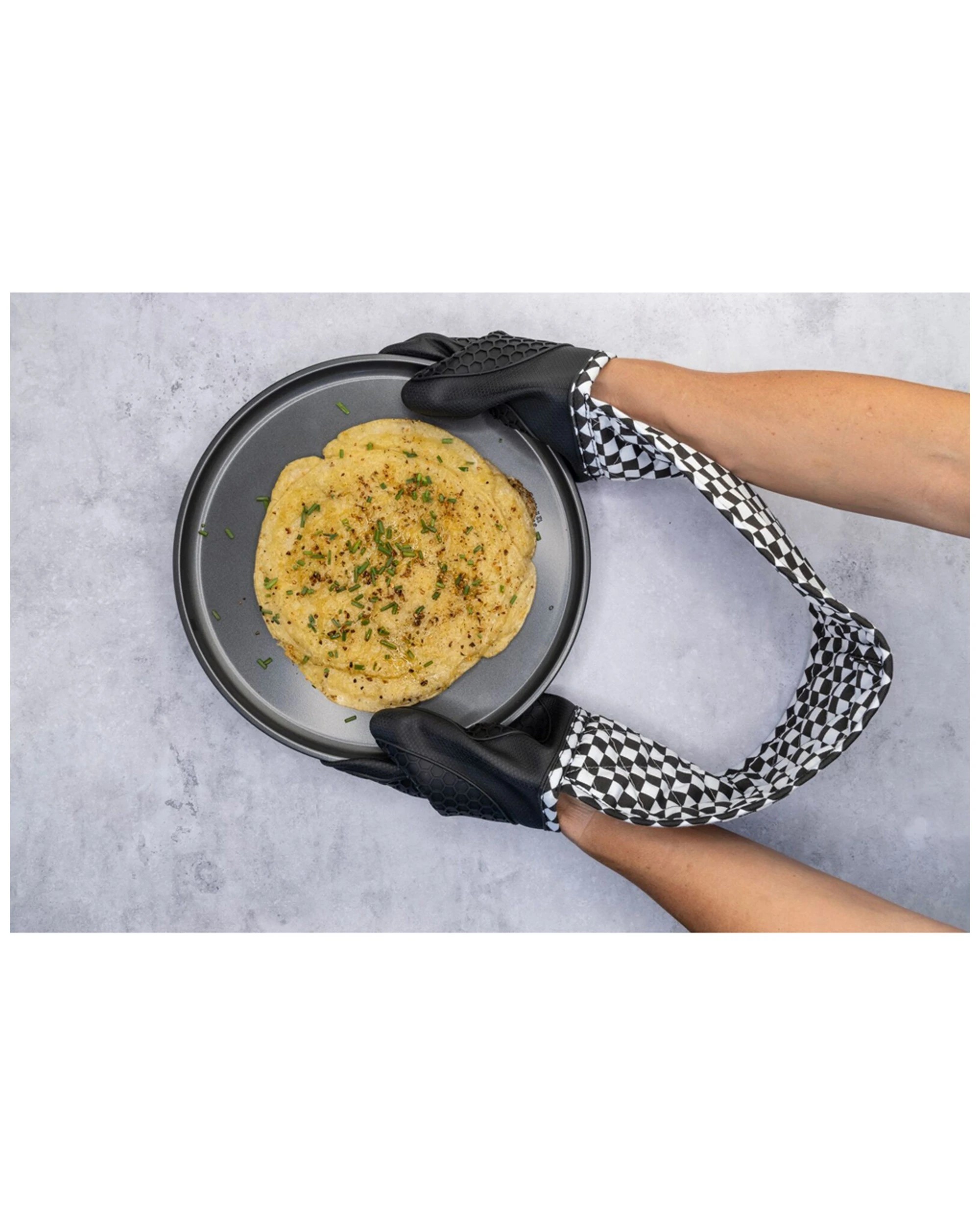 3 Cuisena Silicone Fabric Double Oven Glove — Heat-Resistant Black Check Kitchen Mitt - Black, 3 of 10