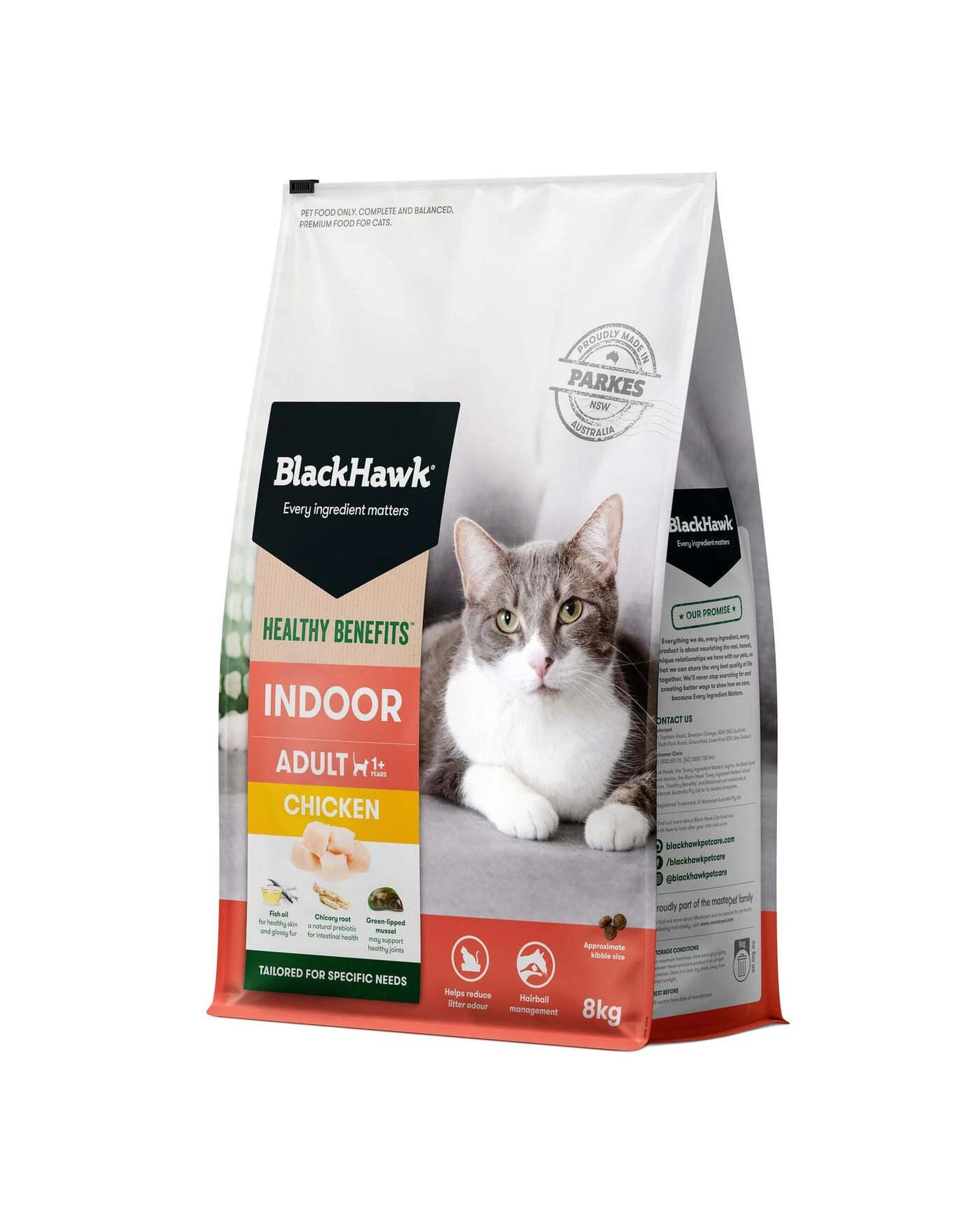 4 Black Hawk Adult 1+ Healthy Benefits Indoor Dry Cat Food Chicken 8kg, 4 of 4