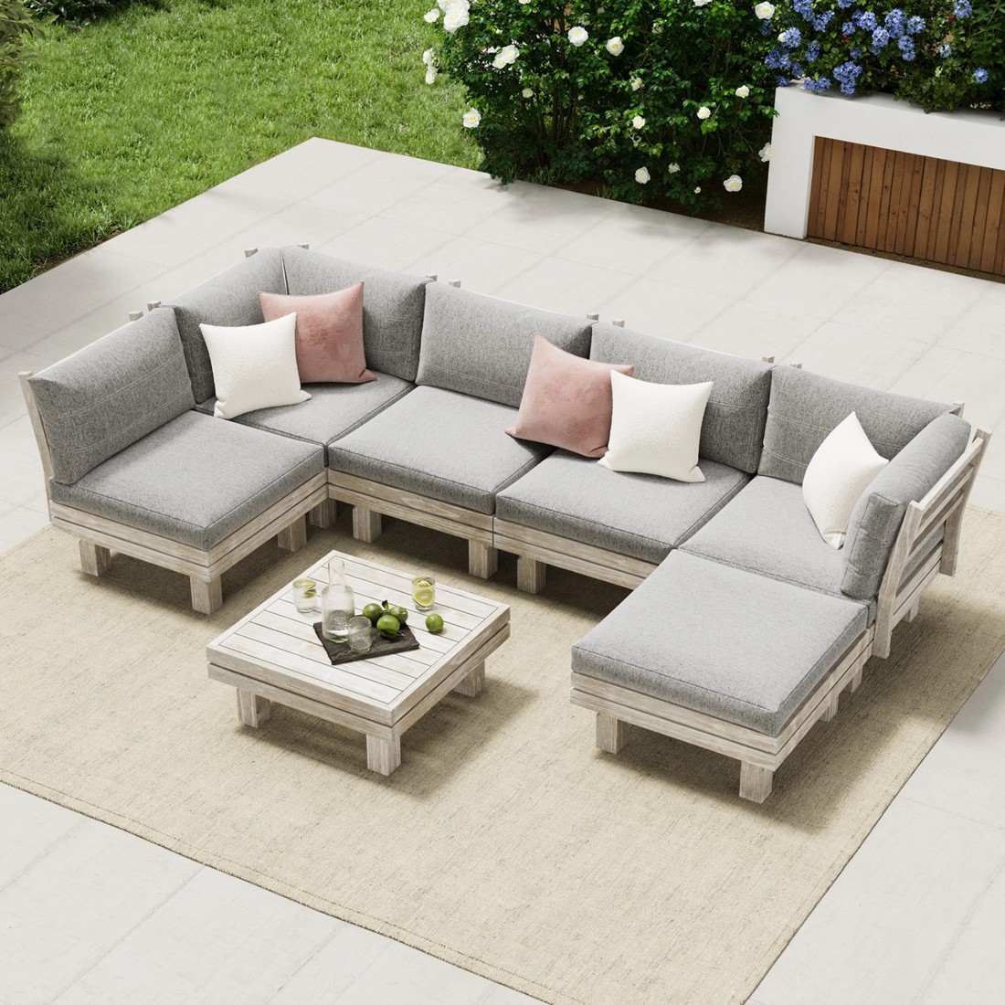 3 Livsip 7 Piece Outdoor Furniture Sofa Set Lounge Setting - Beige, 3 of 9