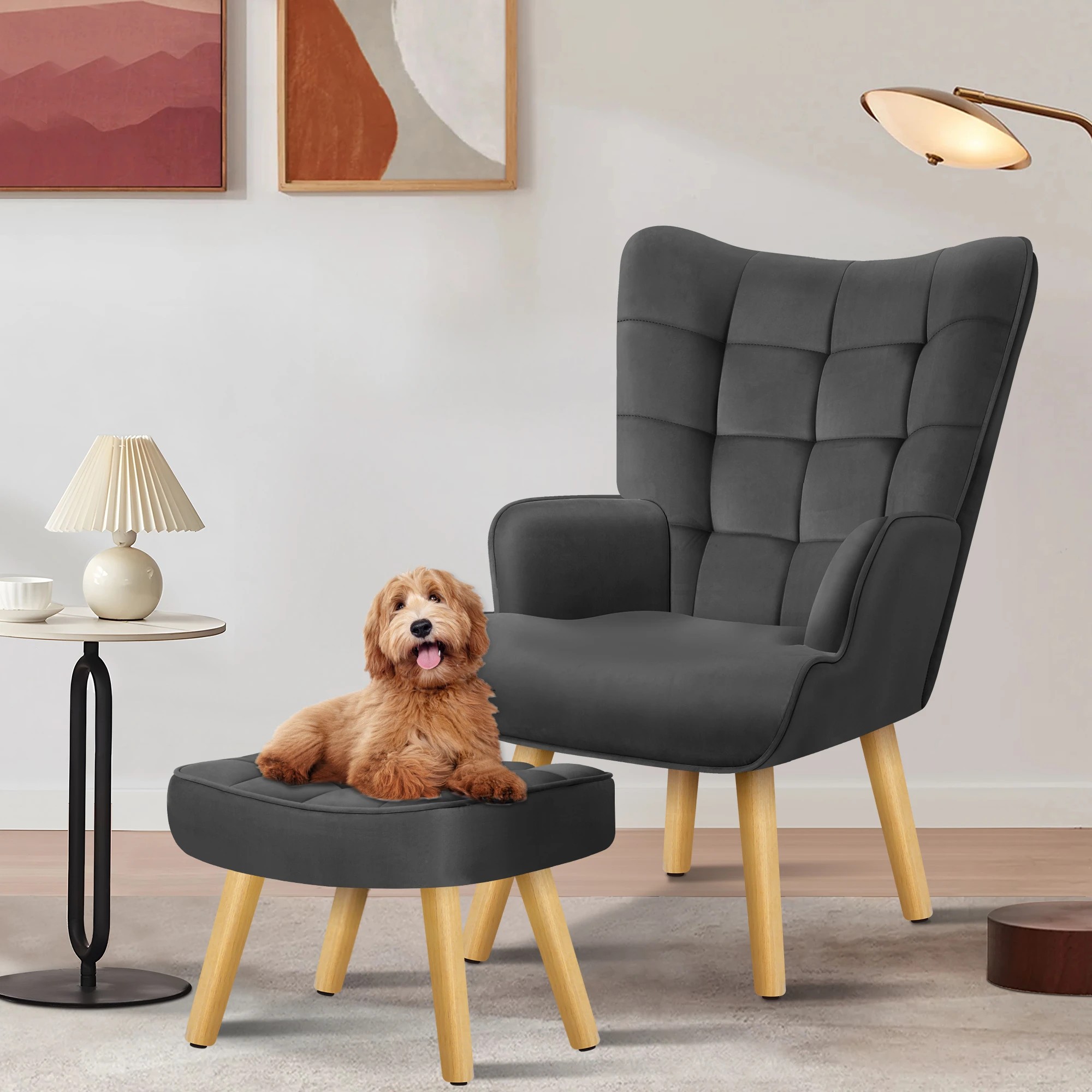 4 Alfordson Armchair Lounge Chair Featherston Replica Accent Chair Couch - Dark Grey, 4 of 10