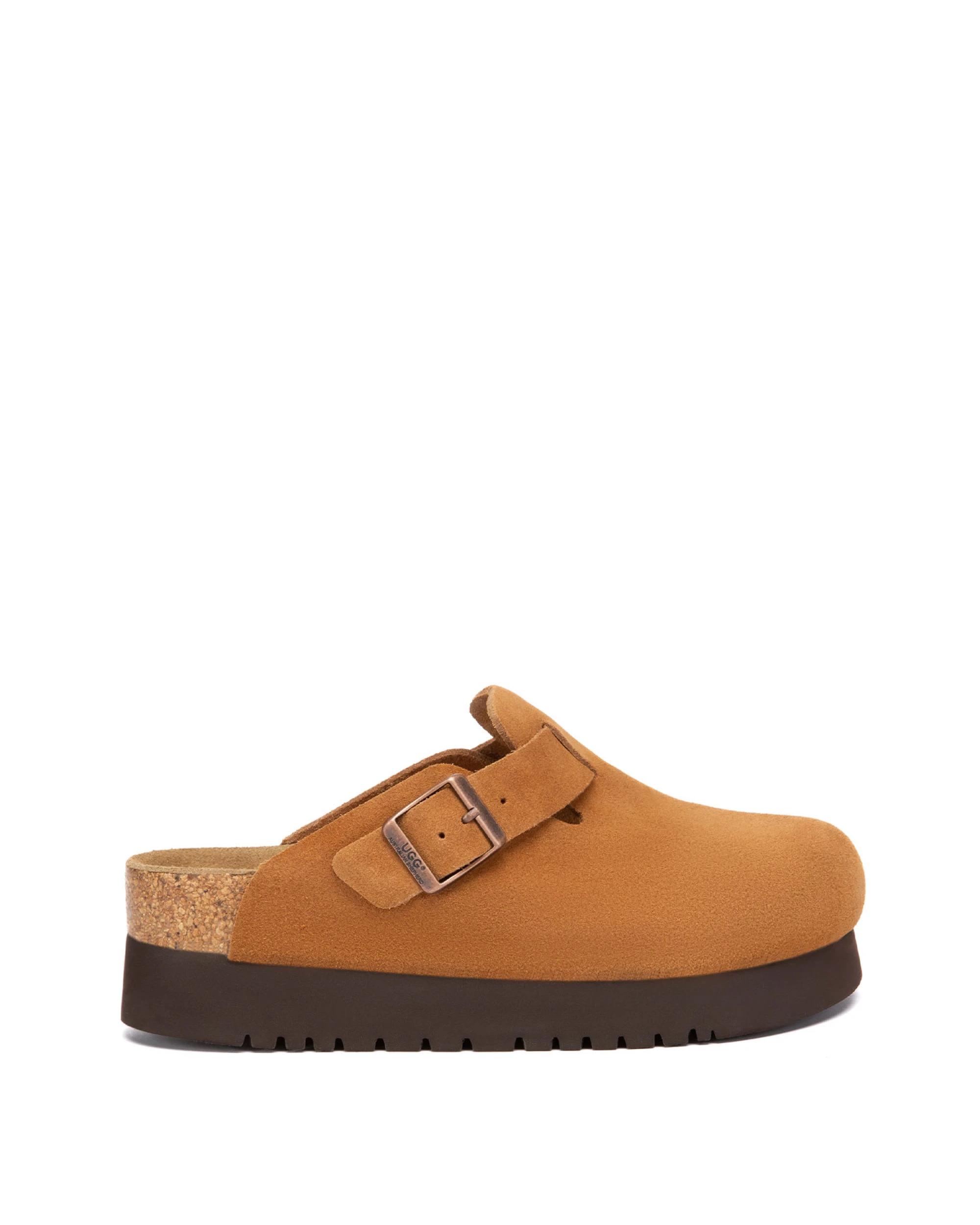 1 Australian Shepherd UGG Cow Platform Clogs Slippers CHESTNUT, 1 of 5
