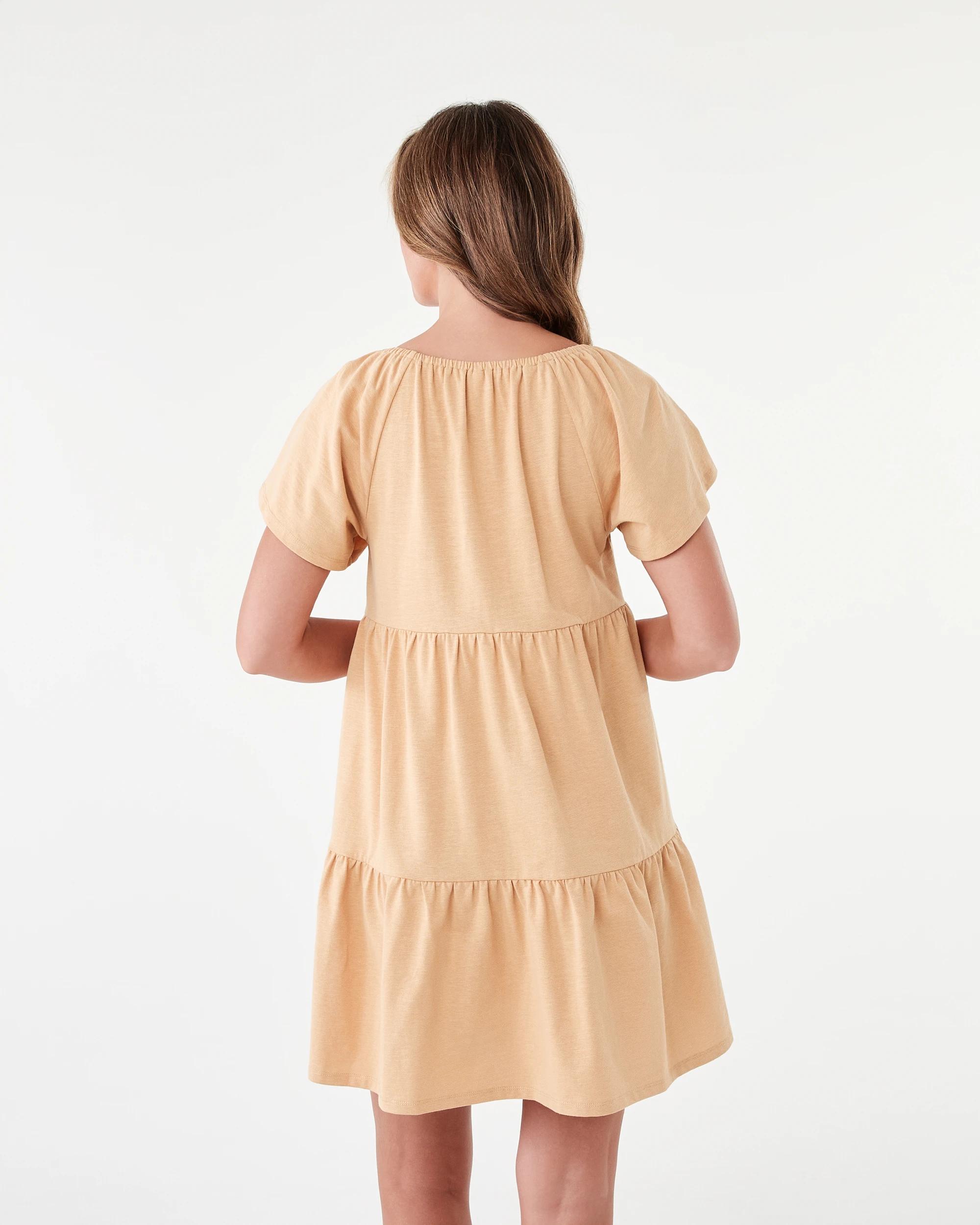 3 Short Sleeve Frill Tiered Jersey Mini Dress Mustard, 3 of 8