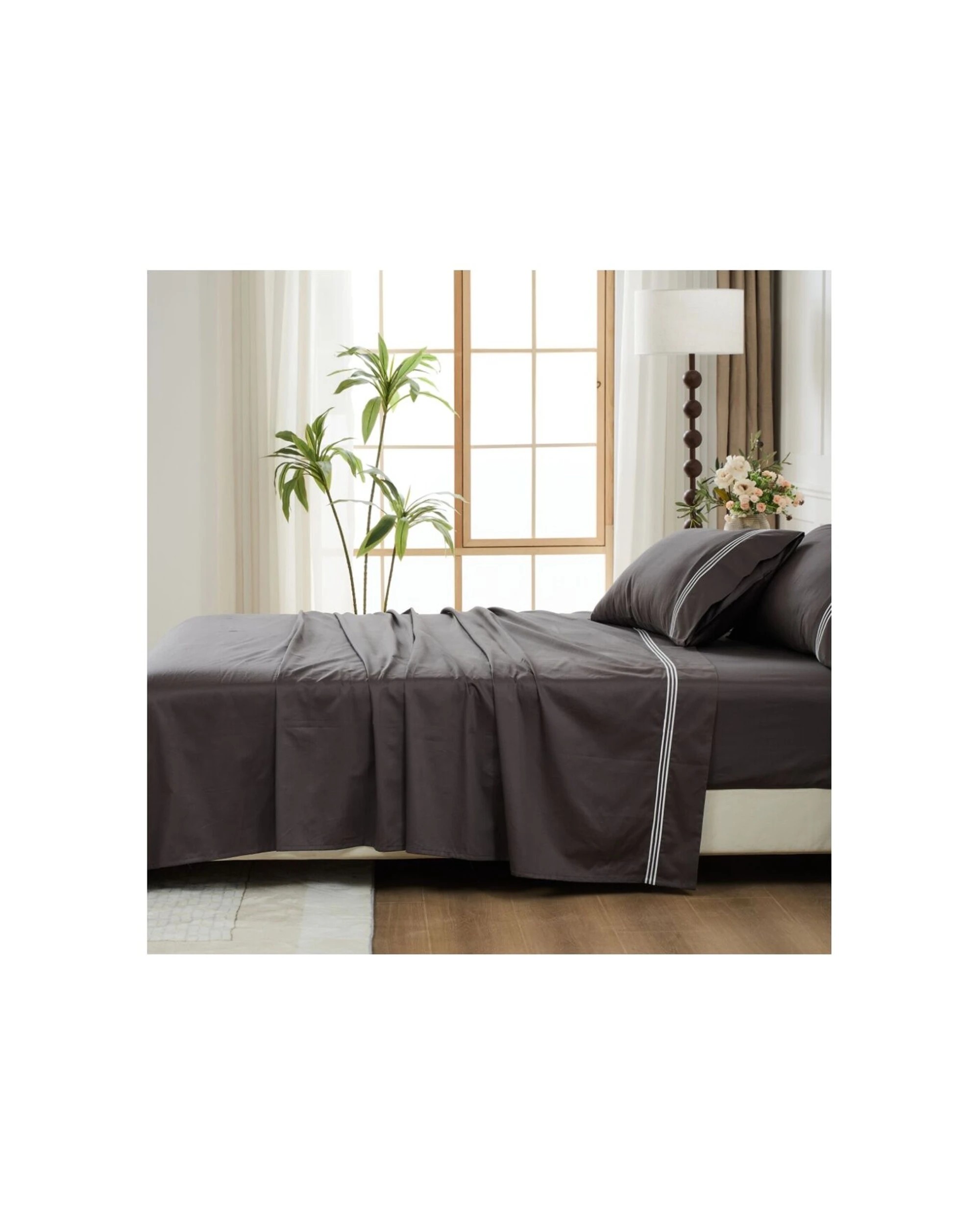 4 Grosvenor House 500TC Egyptian Cotton Hotel Embroidered Bed Bedding Sheet Set - Queen Bed - Charcoal, 4 of 8