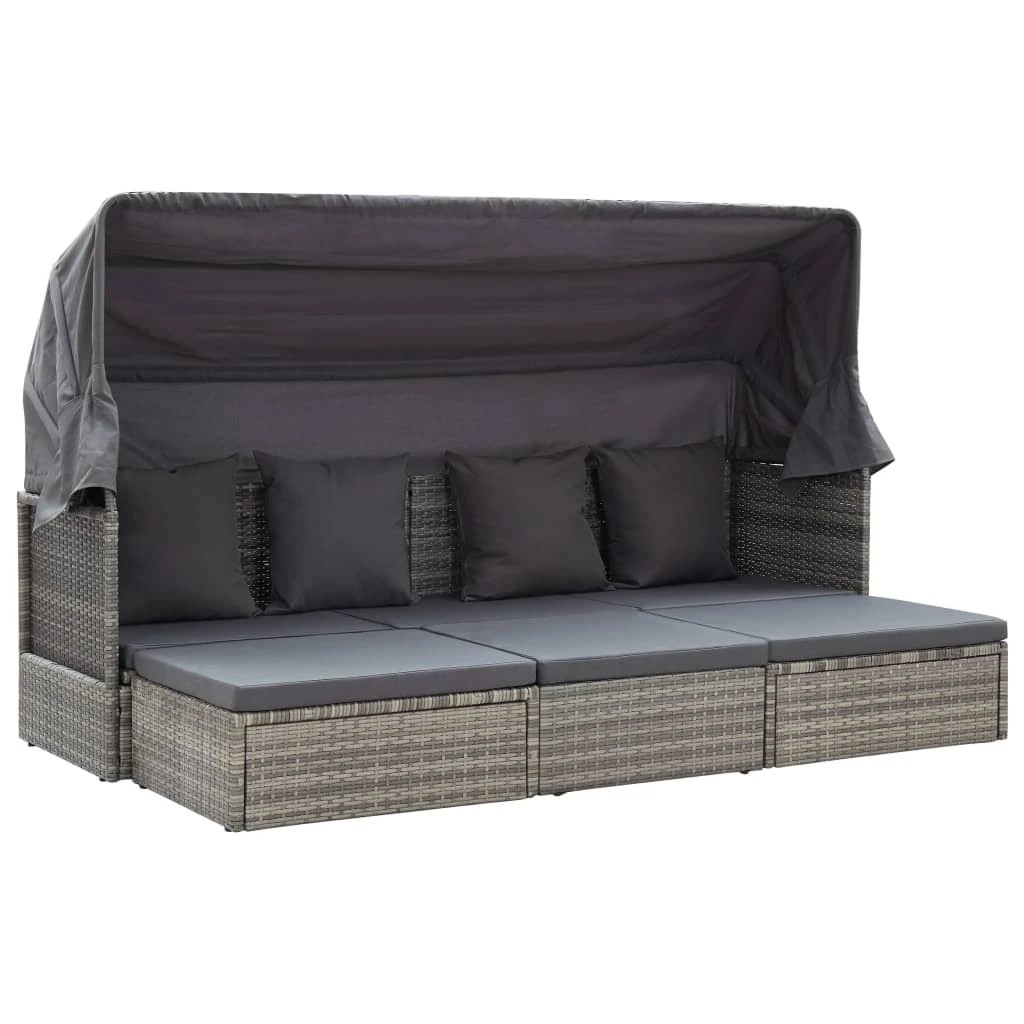 1 vidaXL Garden Lounge Bed With Roof Mixed Poly Rattan - Grey, 1 of 8